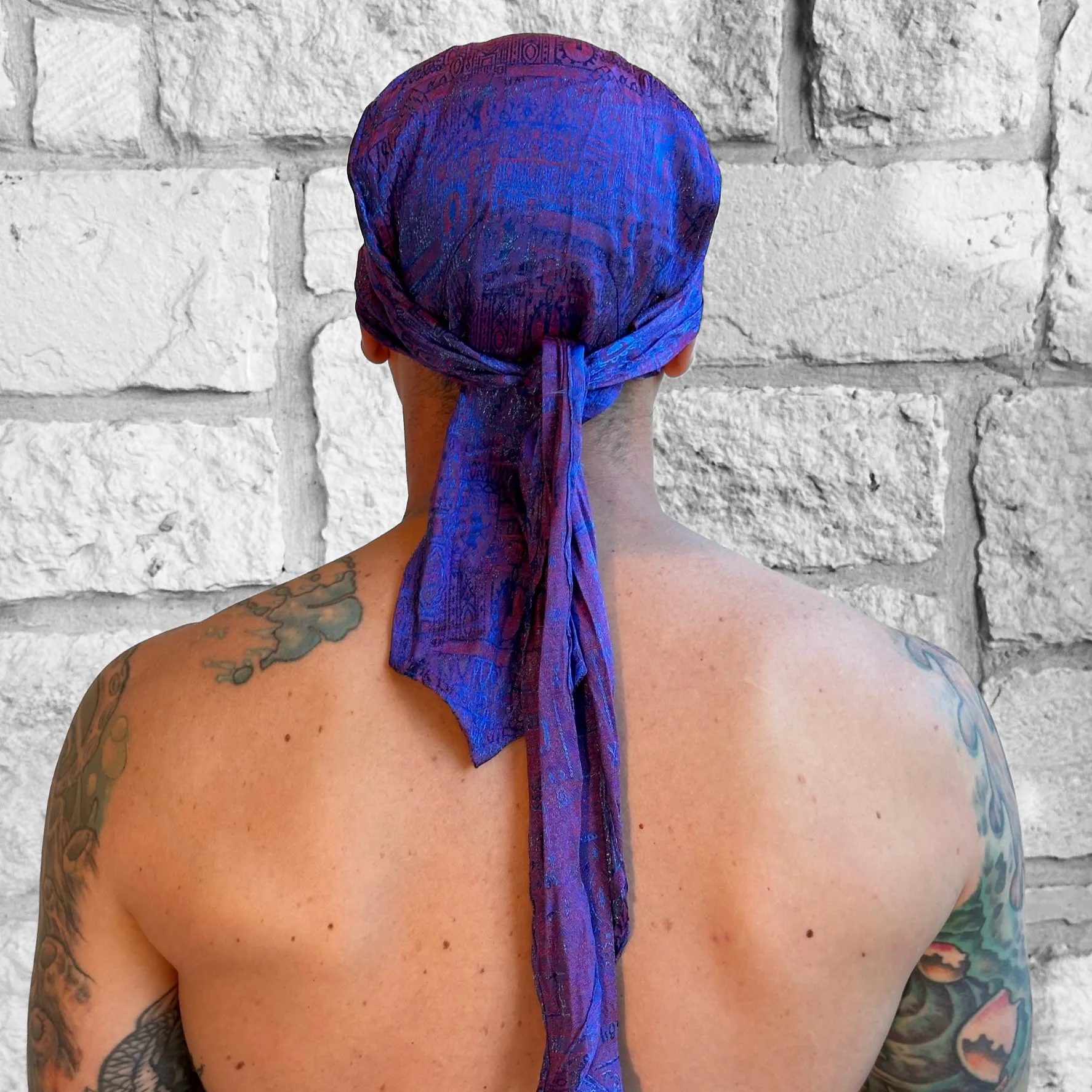 'Pirate Bandana' Medieval Hat, Silk - Blue/Red Sheen