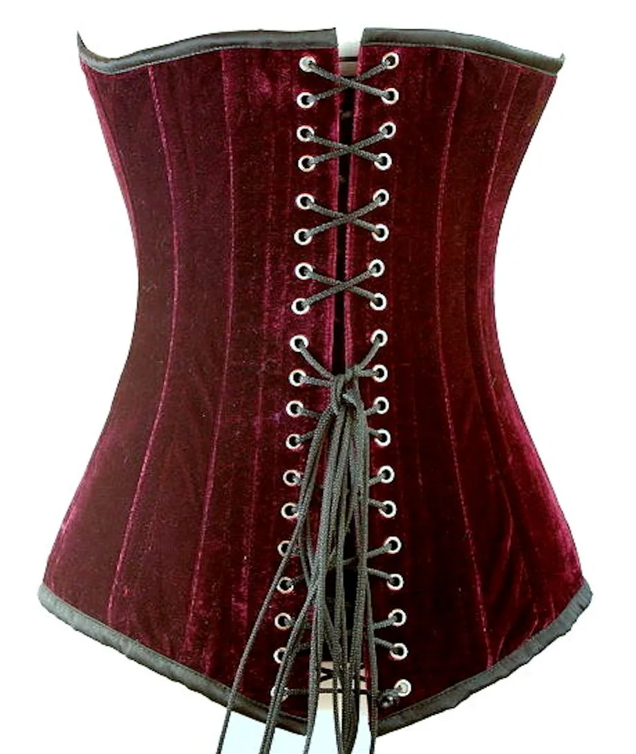 Plus Size Victorian Overbust Corset Burgundy Velvet Long Line Steel Boned