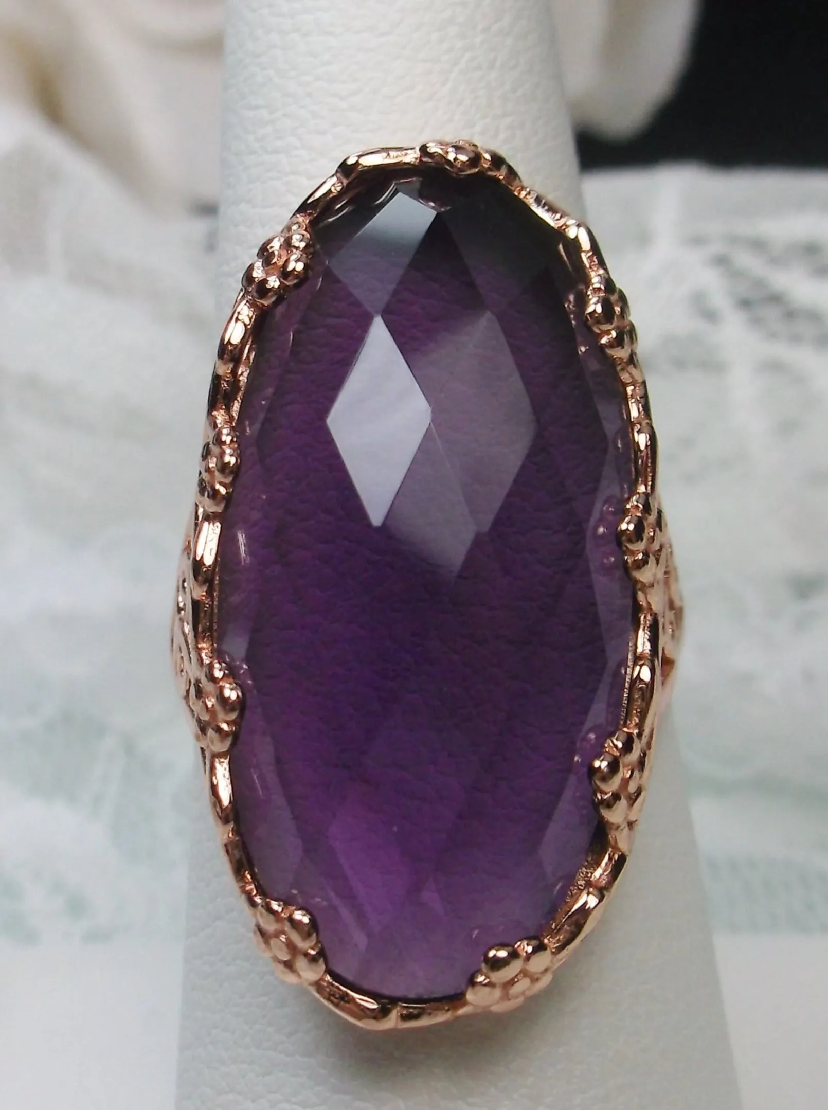 Purple Amethyst Ring, Rose Gold plated Sterling Silver, Large Oval gem, Vintage Jewelry #D97