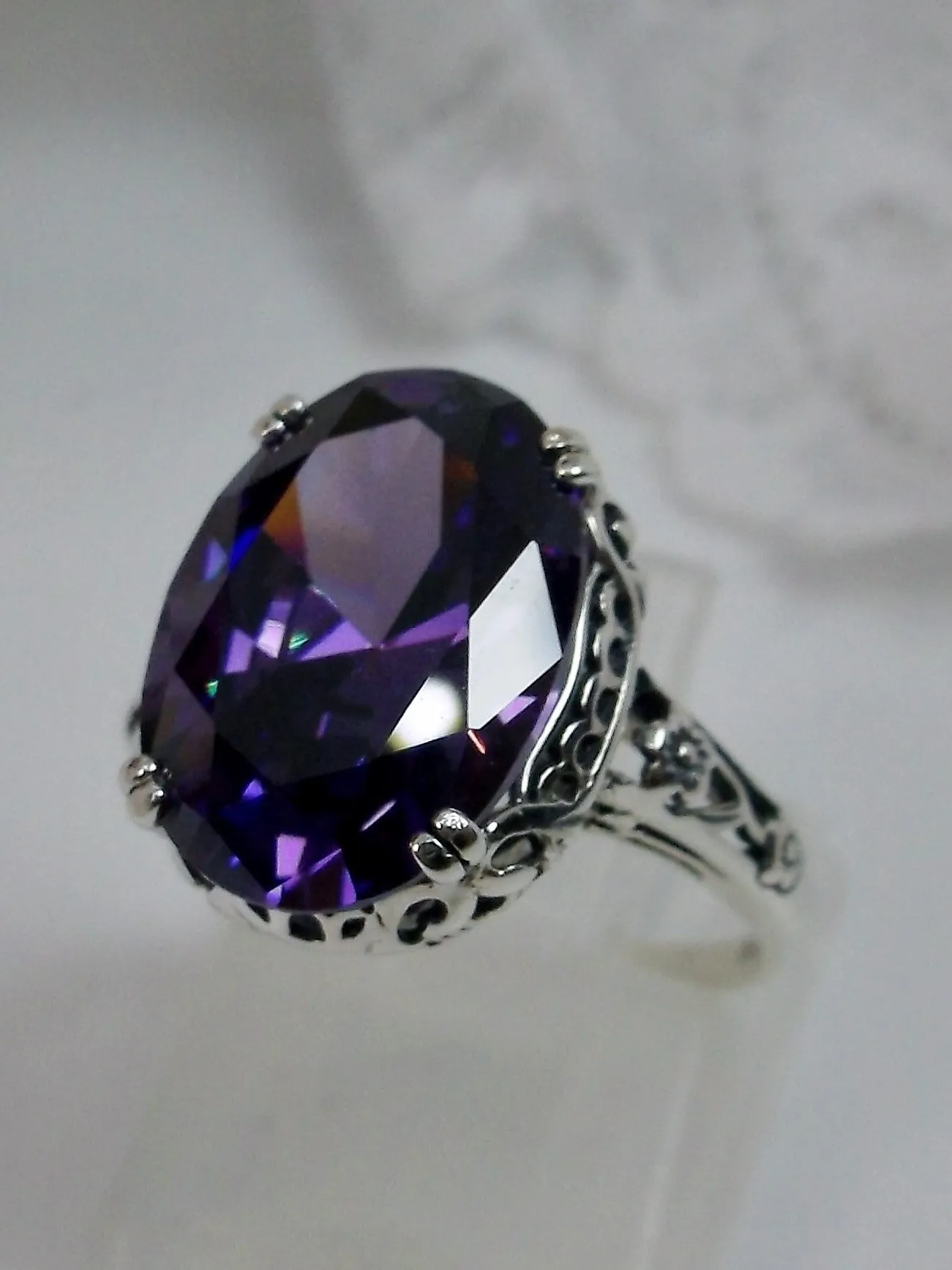 Purple CZ Ring, Revival Edwardian Jewelry #D70