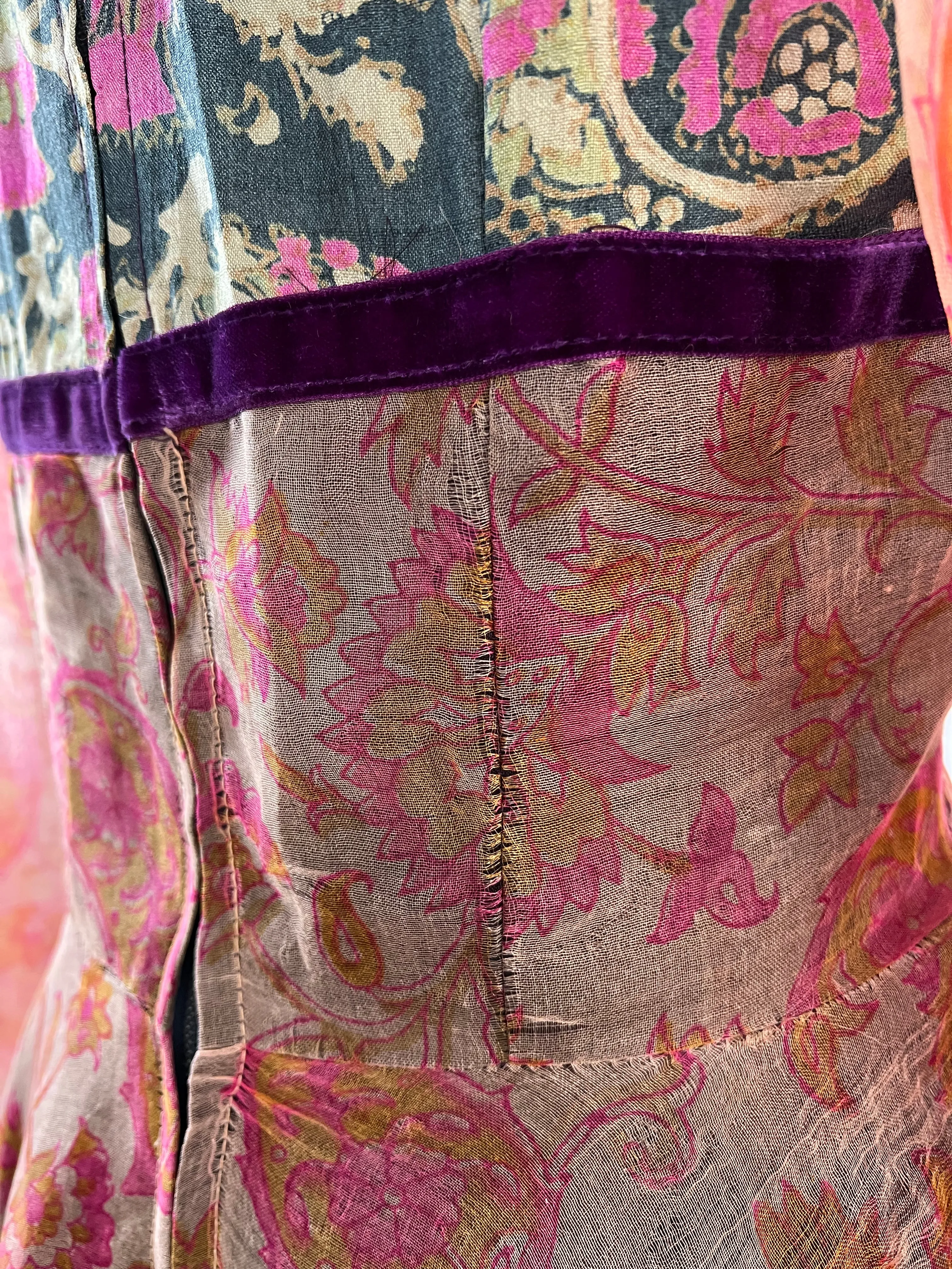 Rare 1968-71 Thea Porter Couture Unlabeled Silk Organza & Brocade Gipsy Dress w Balloon Sleeves