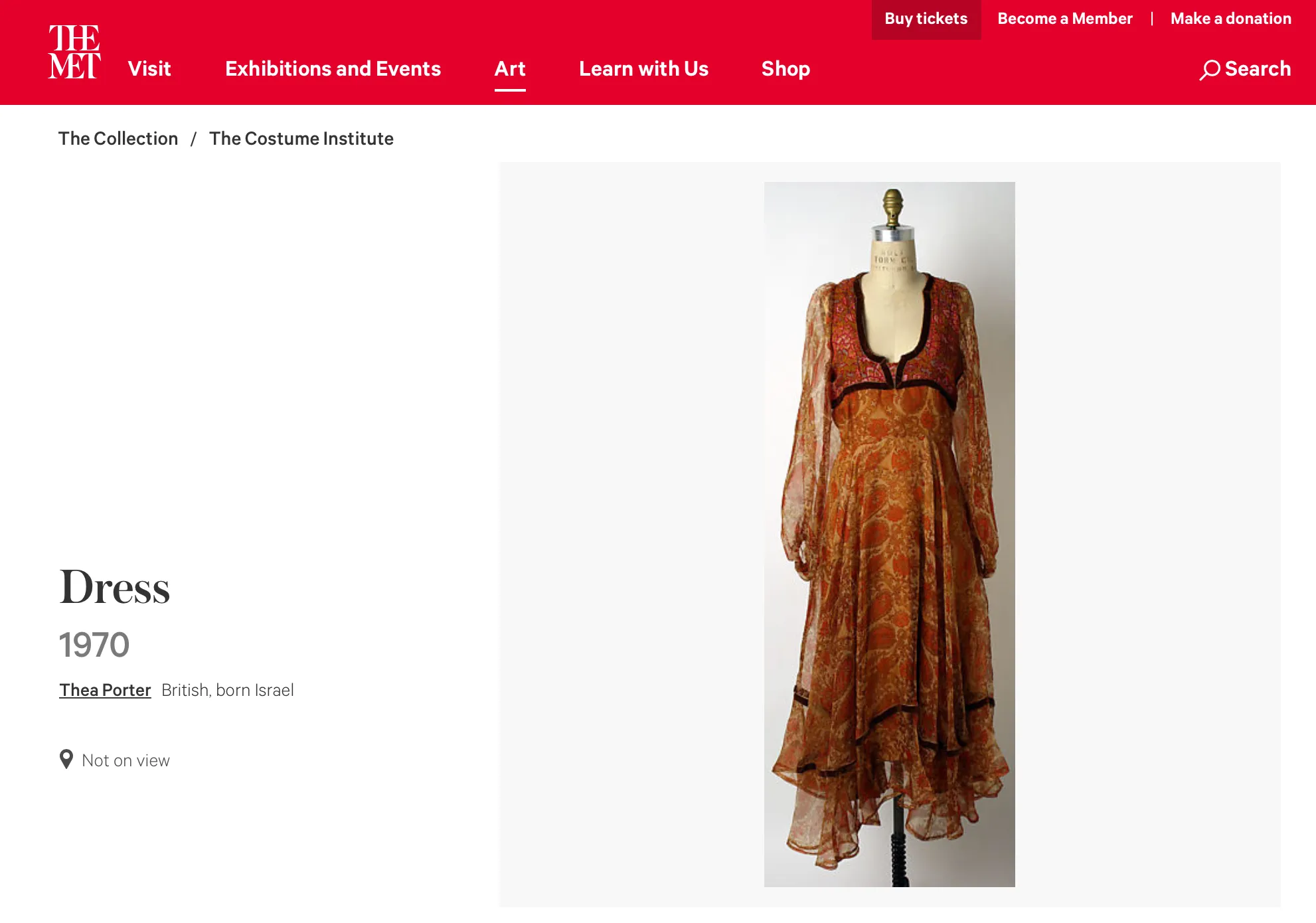 Rare 1968-71 Thea Porter Couture Unlabeled Silk Organza & Brocade Gipsy Dress w Balloon Sleeves