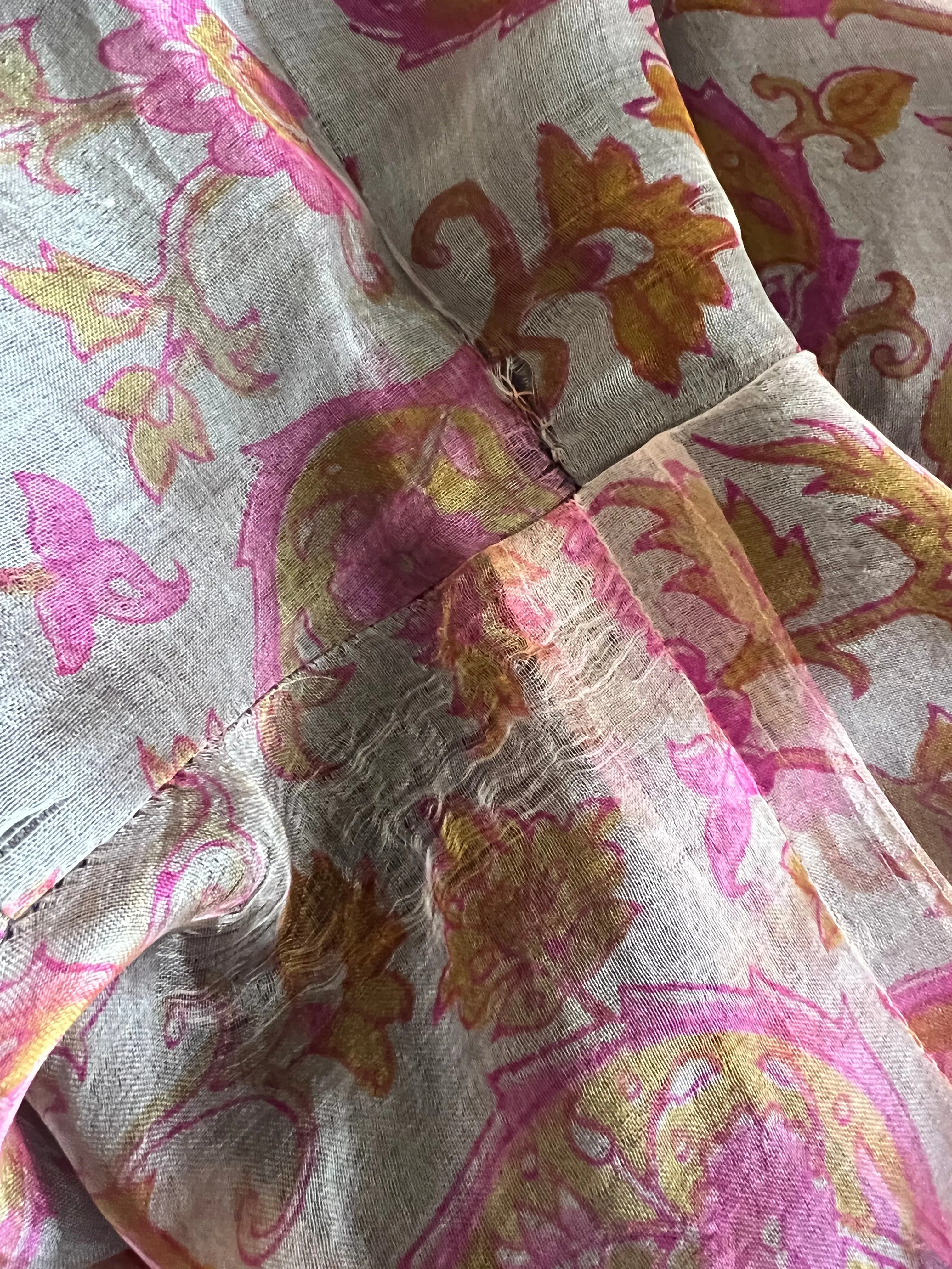Rare 1968-71 Thea Porter Couture Unlabeled Silk Organza & Brocade Gipsy Dress w Balloon Sleeves