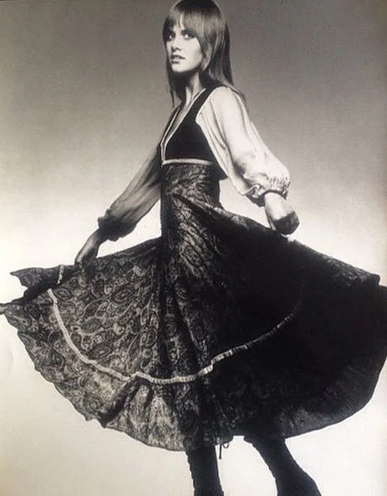 Rare 1968-71 Thea Porter Couture Unlabeled Silk Organza & Brocade Gipsy Dress w Balloon Sleeves