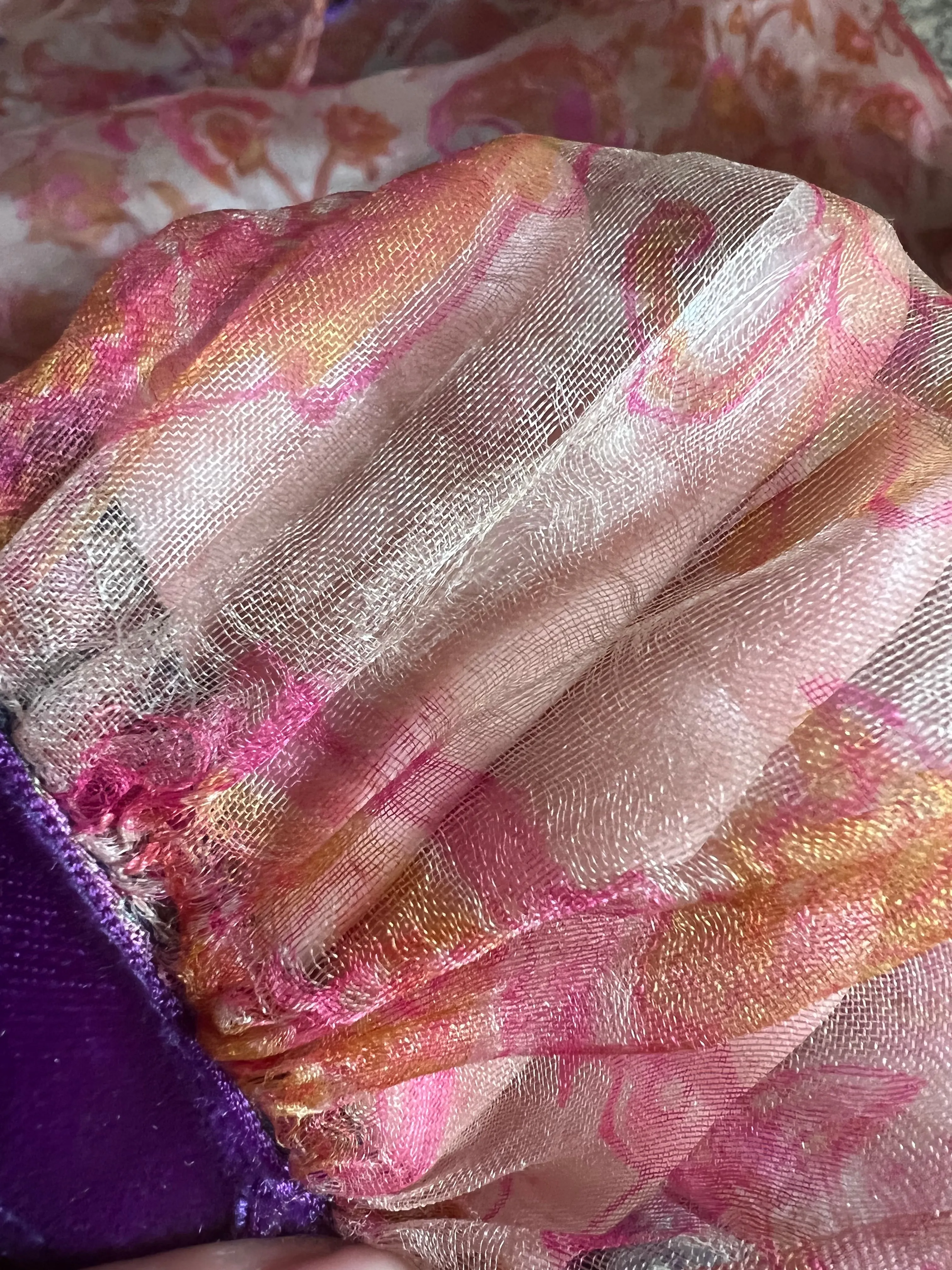 Rare 1968-71 Thea Porter Couture Unlabeled Silk Organza & Brocade Gipsy Dress w Balloon Sleeves