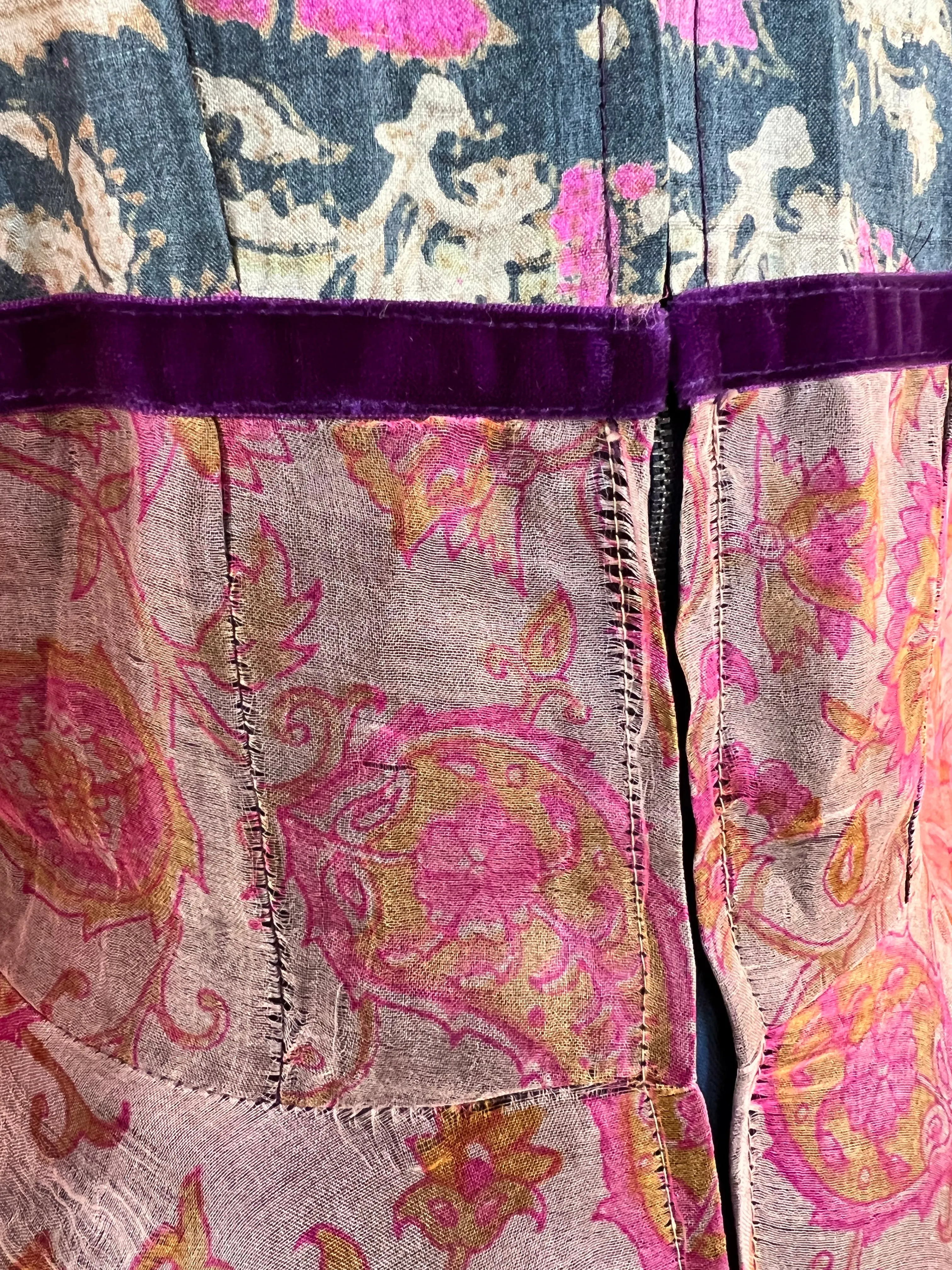Rare 1968-71 Thea Porter Couture Unlabeled Silk Organza & Brocade Gipsy Dress w Balloon Sleeves