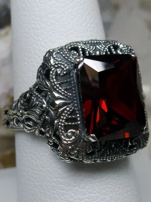 Red Garnet Cubic Zirconia (CZ) Ring, Intricate Victorian Jewelry #D149