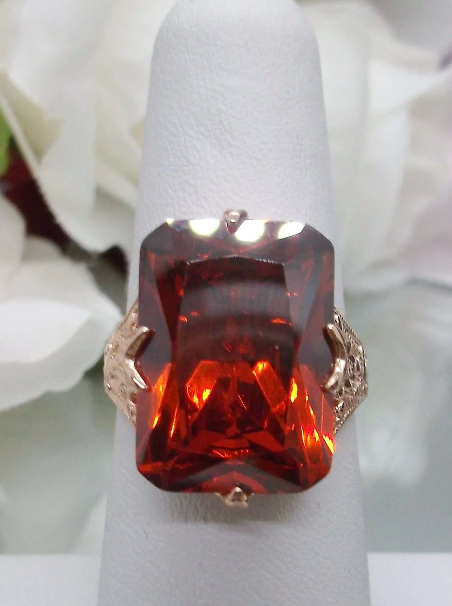 Red Garnet CZ Ring, Rose Gold Vintage Jewelry #D202