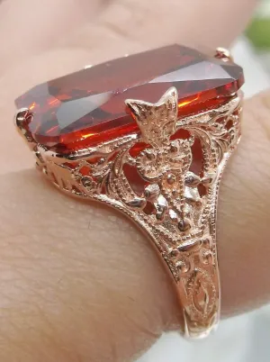 Red Garnet CZ Ring, Rose Gold Vintage Jewelry #D202
