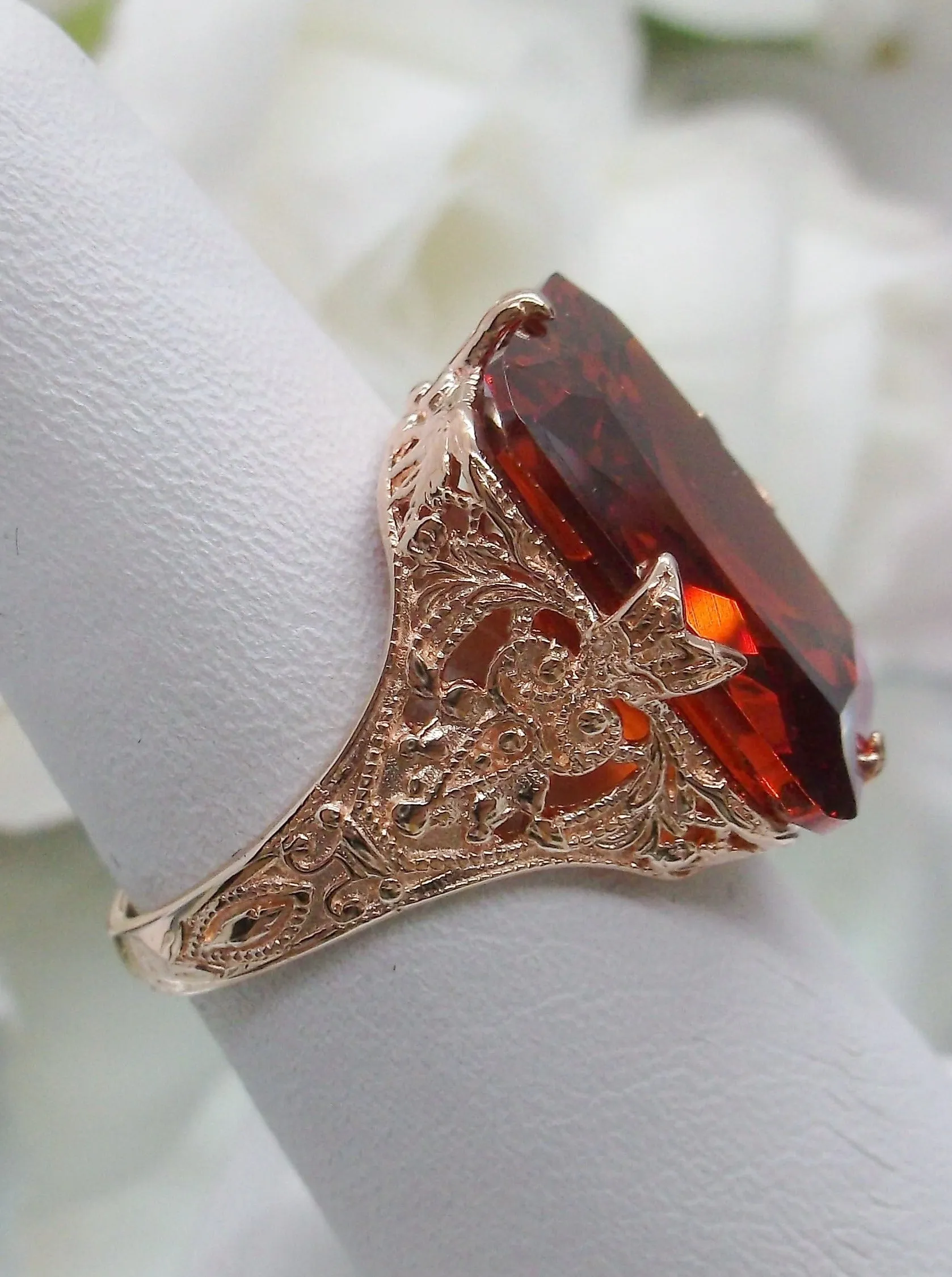 Red Garnet CZ Ring, Rose Gold Vintage Jewelry #D202