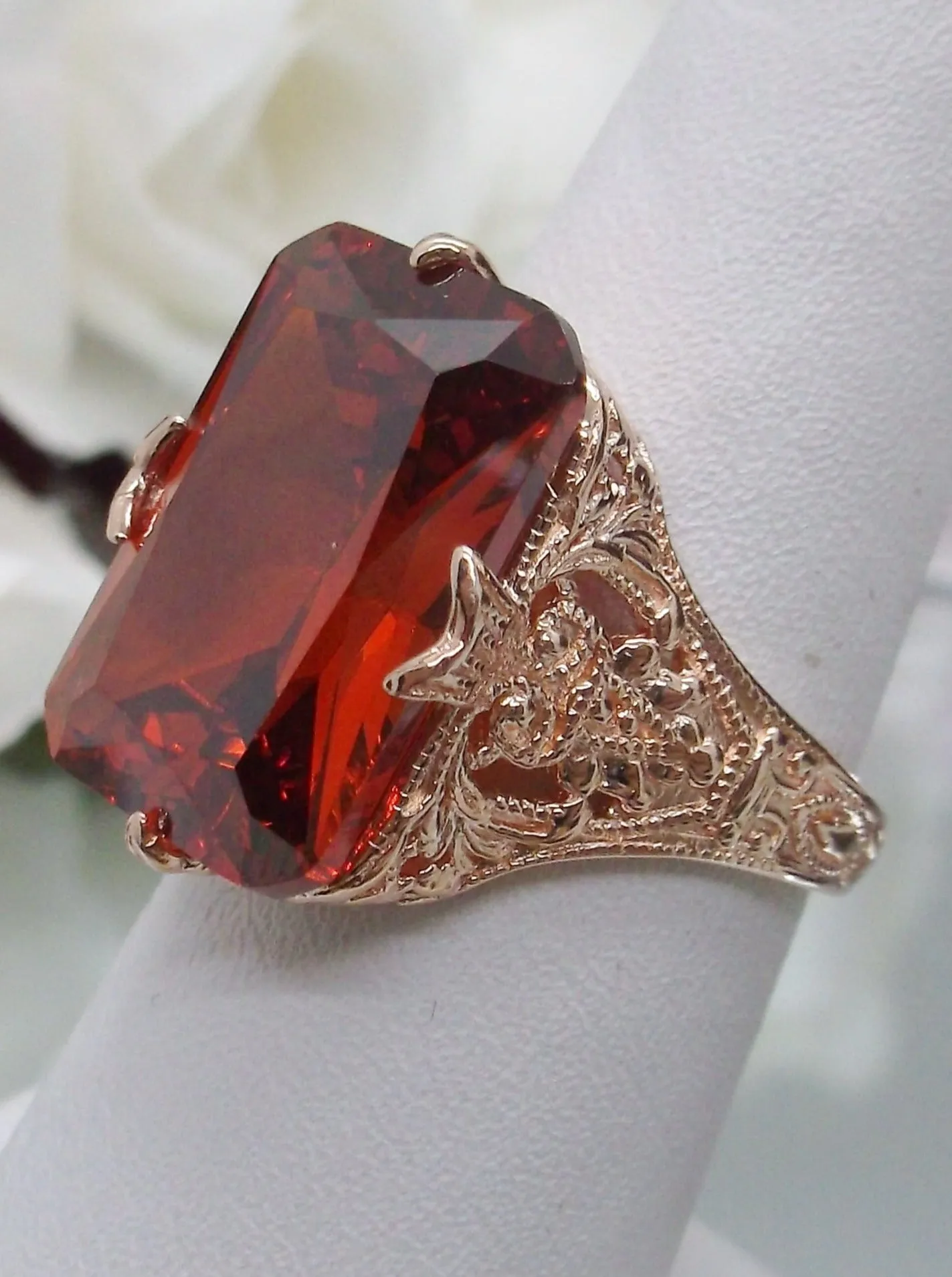 Red Garnet CZ Ring, Rose Gold Vintage Jewelry #D202