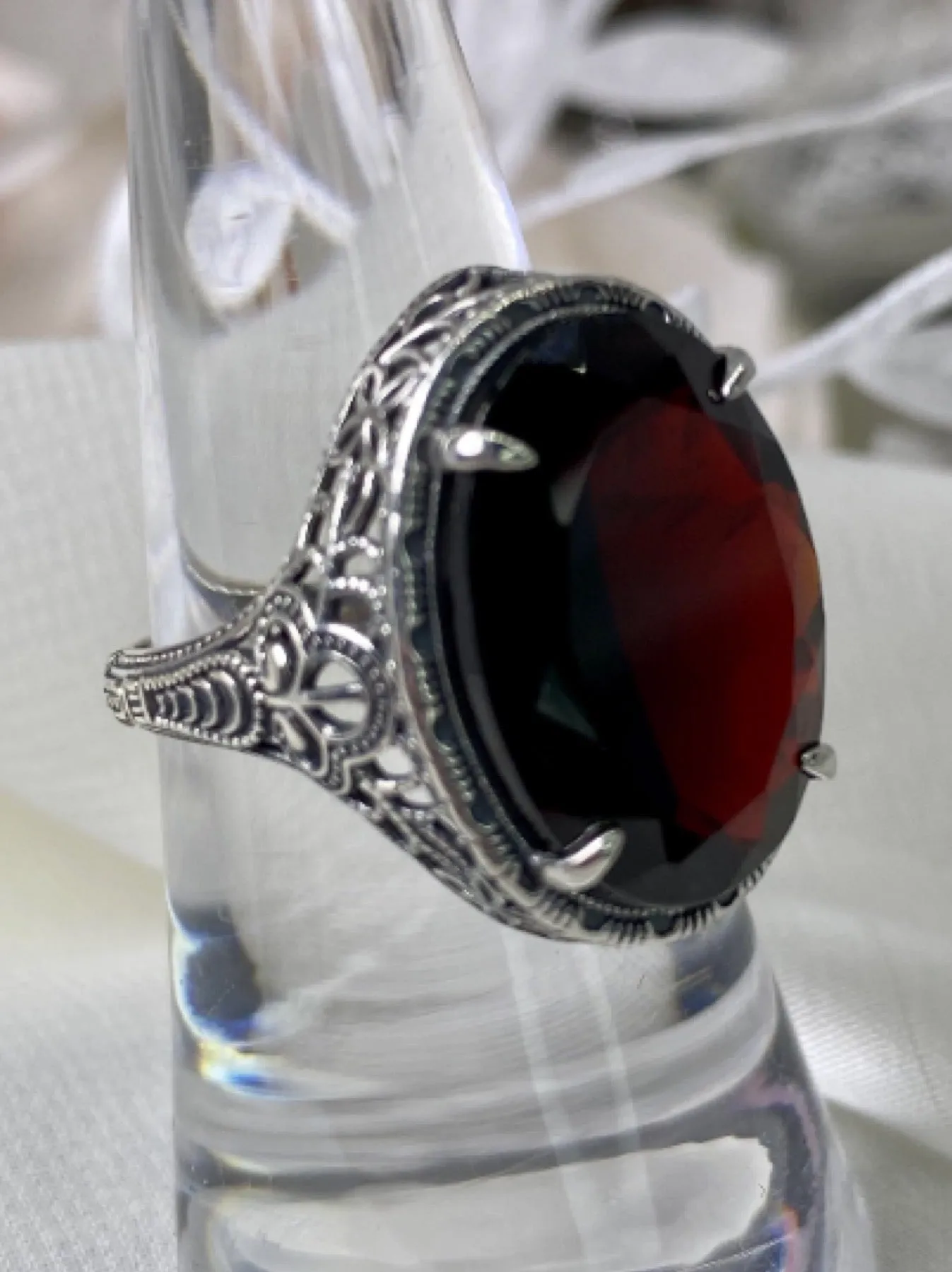 Red Garnet Persian Ring, Natural or CZ, Art Deco Vintage Revival Jewelry #D230
