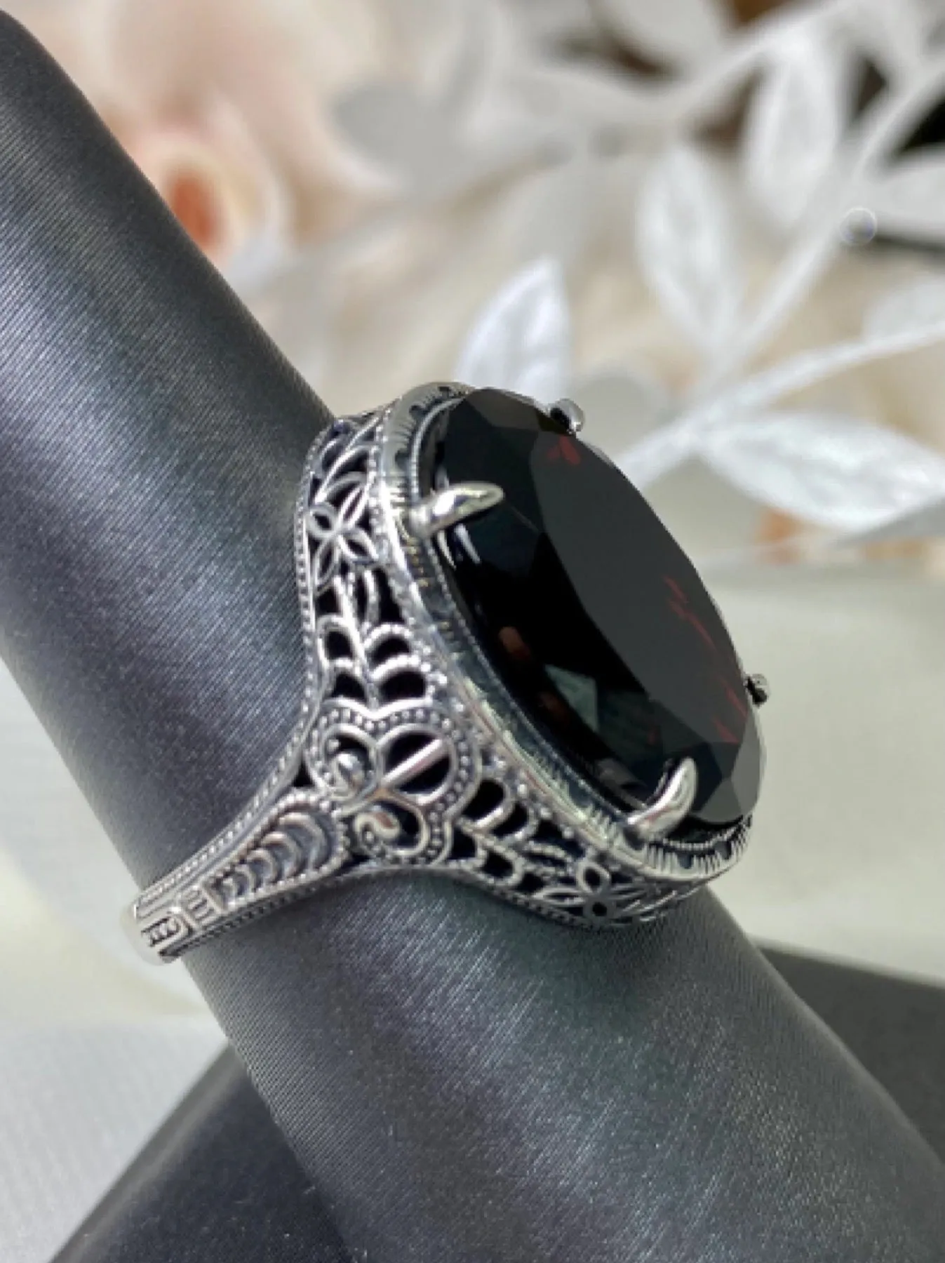 Red Garnet Persian Ring, Natural or CZ, Art Deco Vintage Revival Jewelry #D230