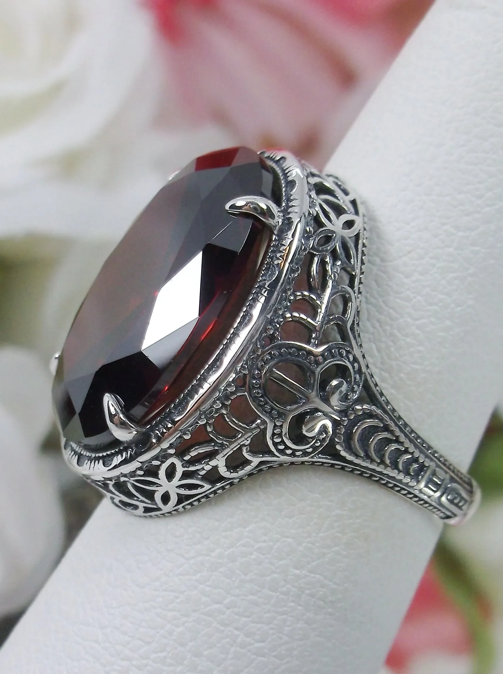 Red Garnet Persian Ring, Natural or CZ, Art Deco Vintage Revival Jewelry #D230