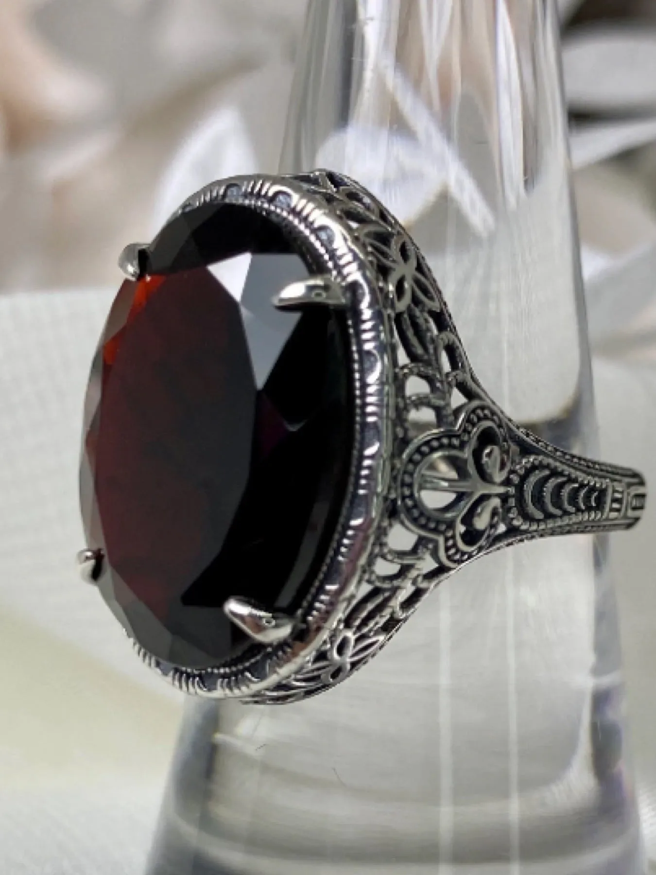 Red Garnet Persian Ring, Natural or CZ, Art Deco Vintage Revival Jewelry #D230