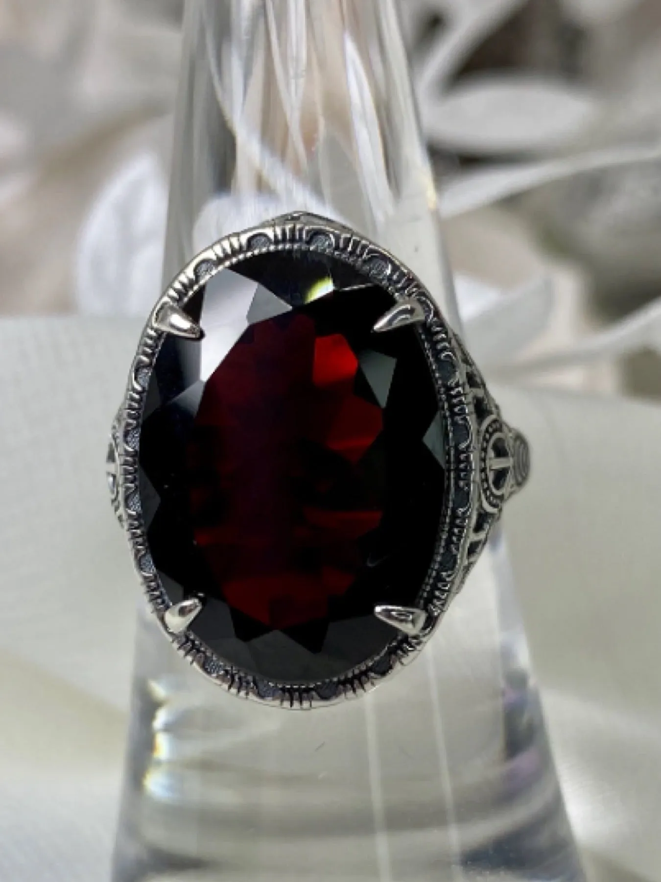 Red Garnet Persian Ring, Natural or CZ, Art Deco Vintage Revival Jewelry #D230