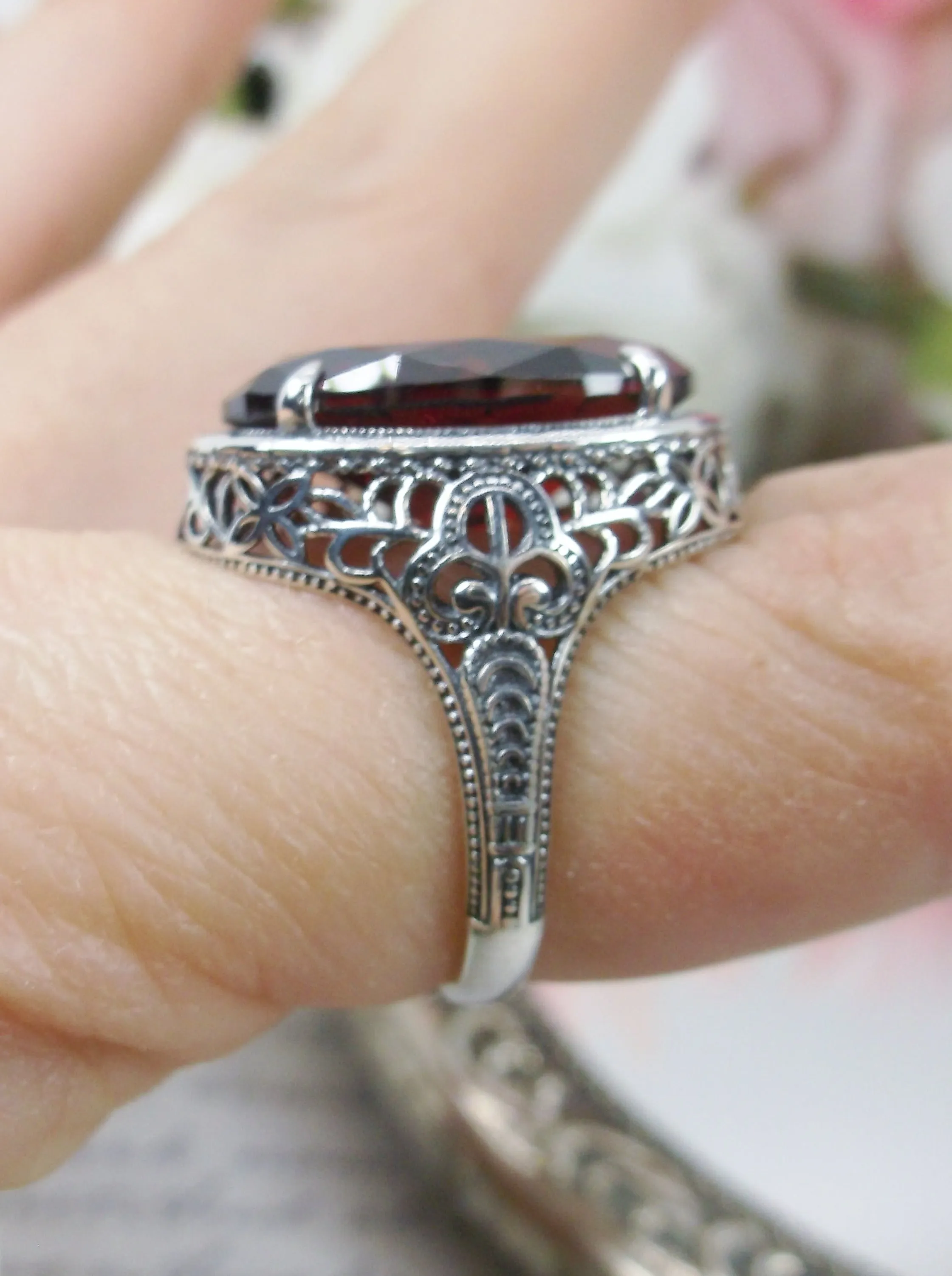 Red Garnet Persian Ring, Natural or CZ, Art Deco Vintage Revival Jewelry #D230