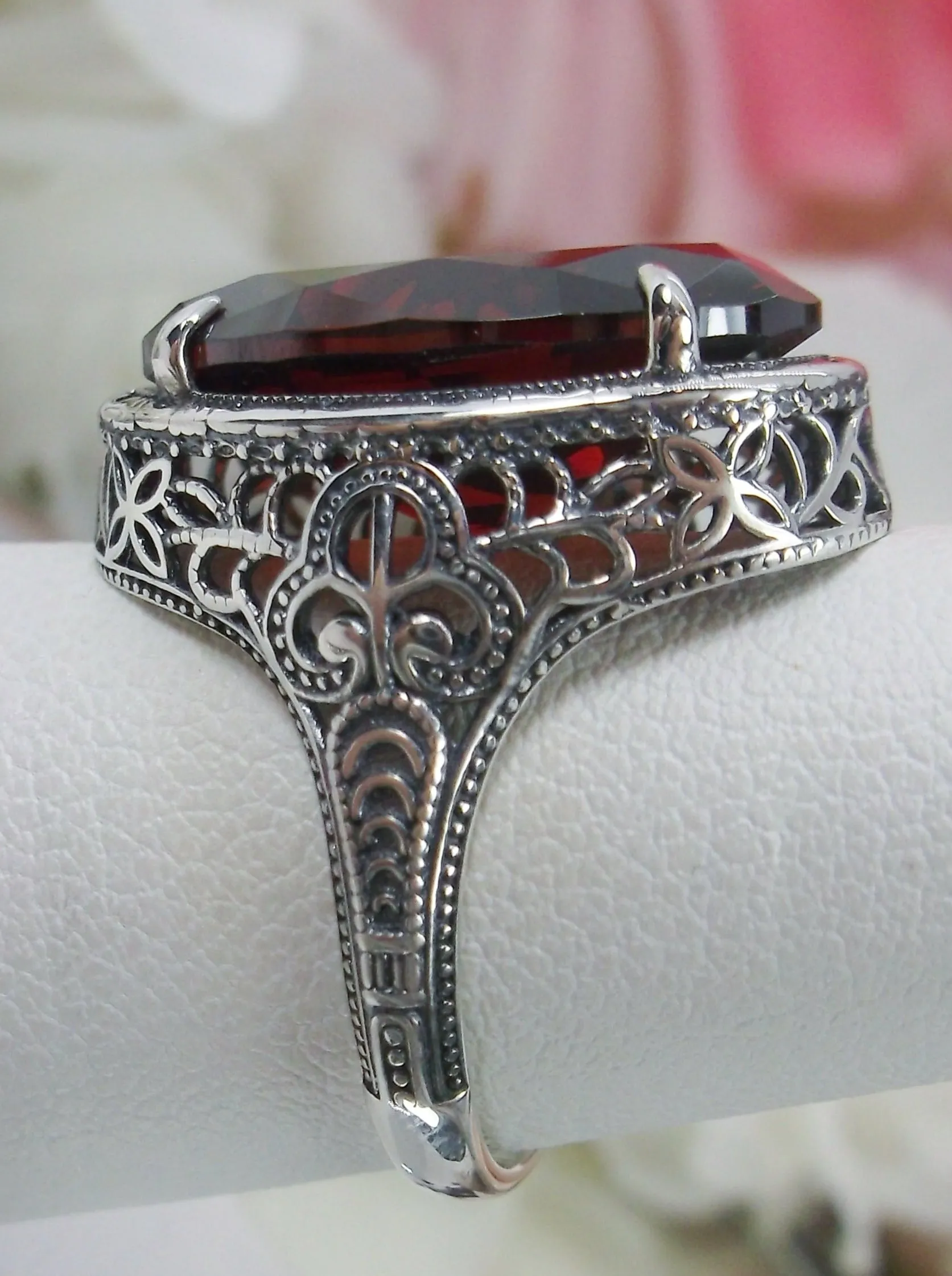 Red Garnet Persian Ring, Natural or CZ, Art Deco Vintage Revival Jewelry #D230