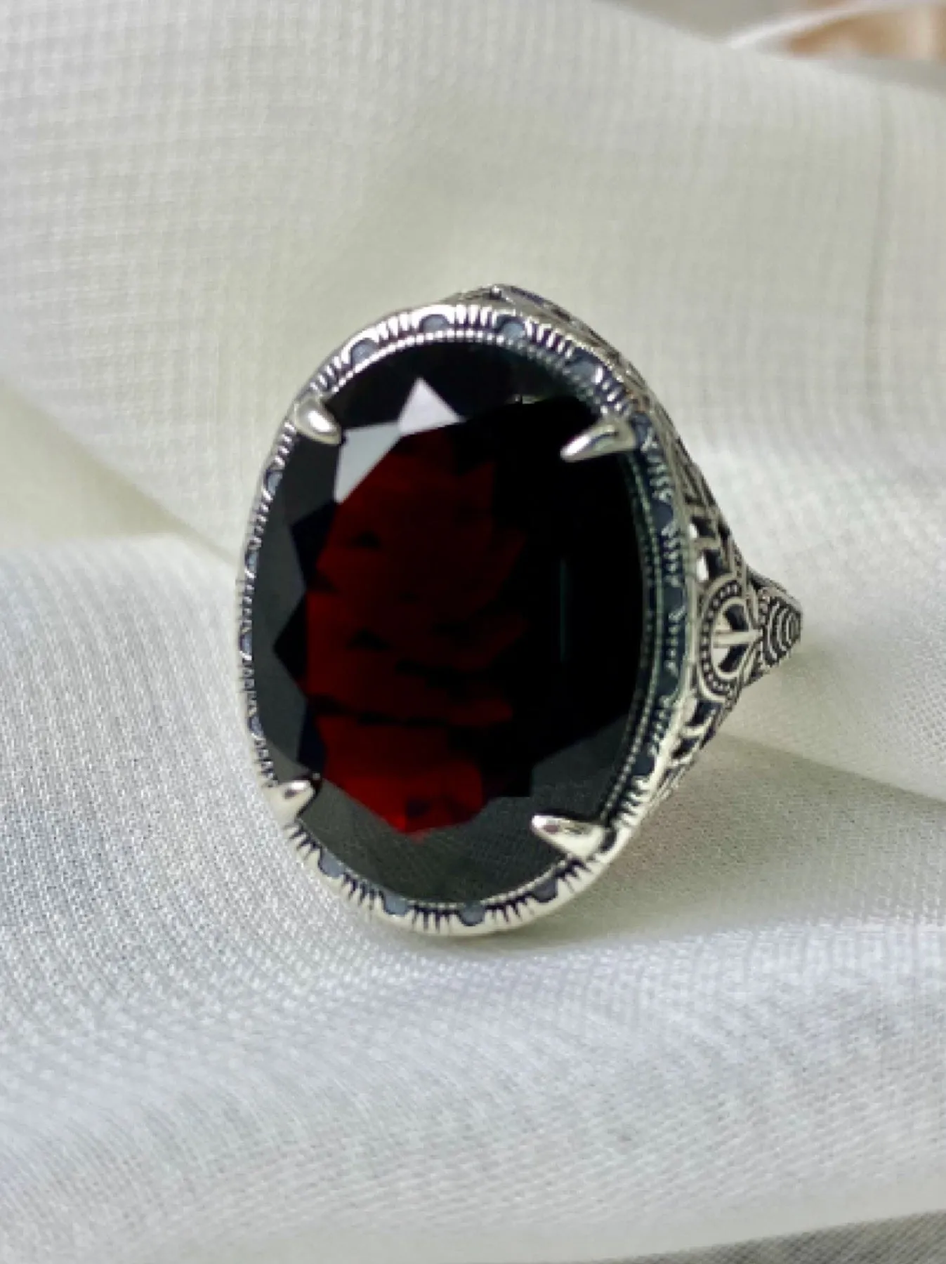 Red Garnet Persian Ring, Natural or CZ, Art Deco Vintage Revival Jewelry #D230