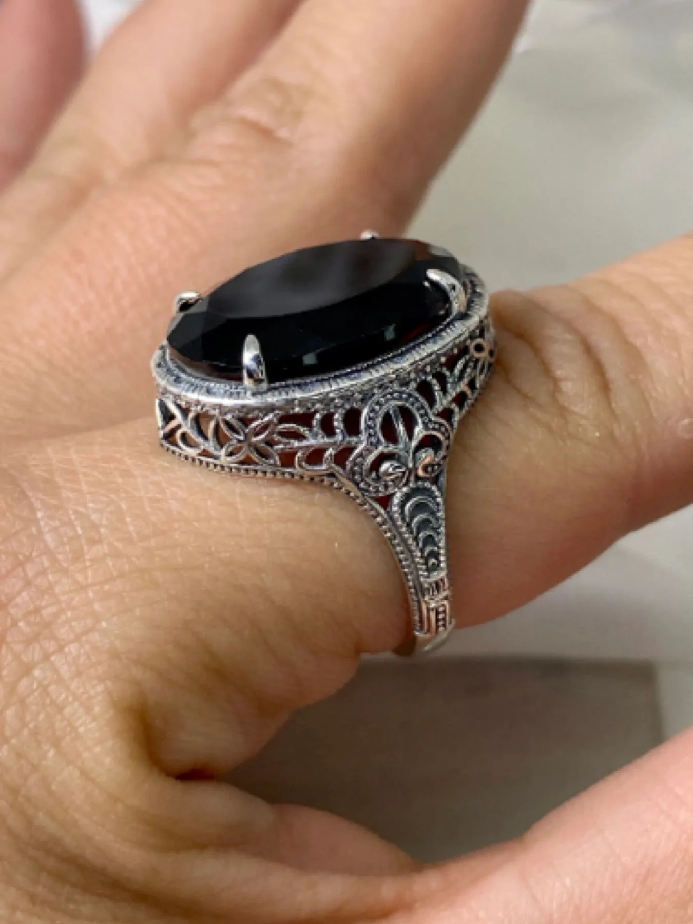 Red Garnet Persian Ring, Natural or CZ, Art Deco Vintage Revival Jewelry #D230