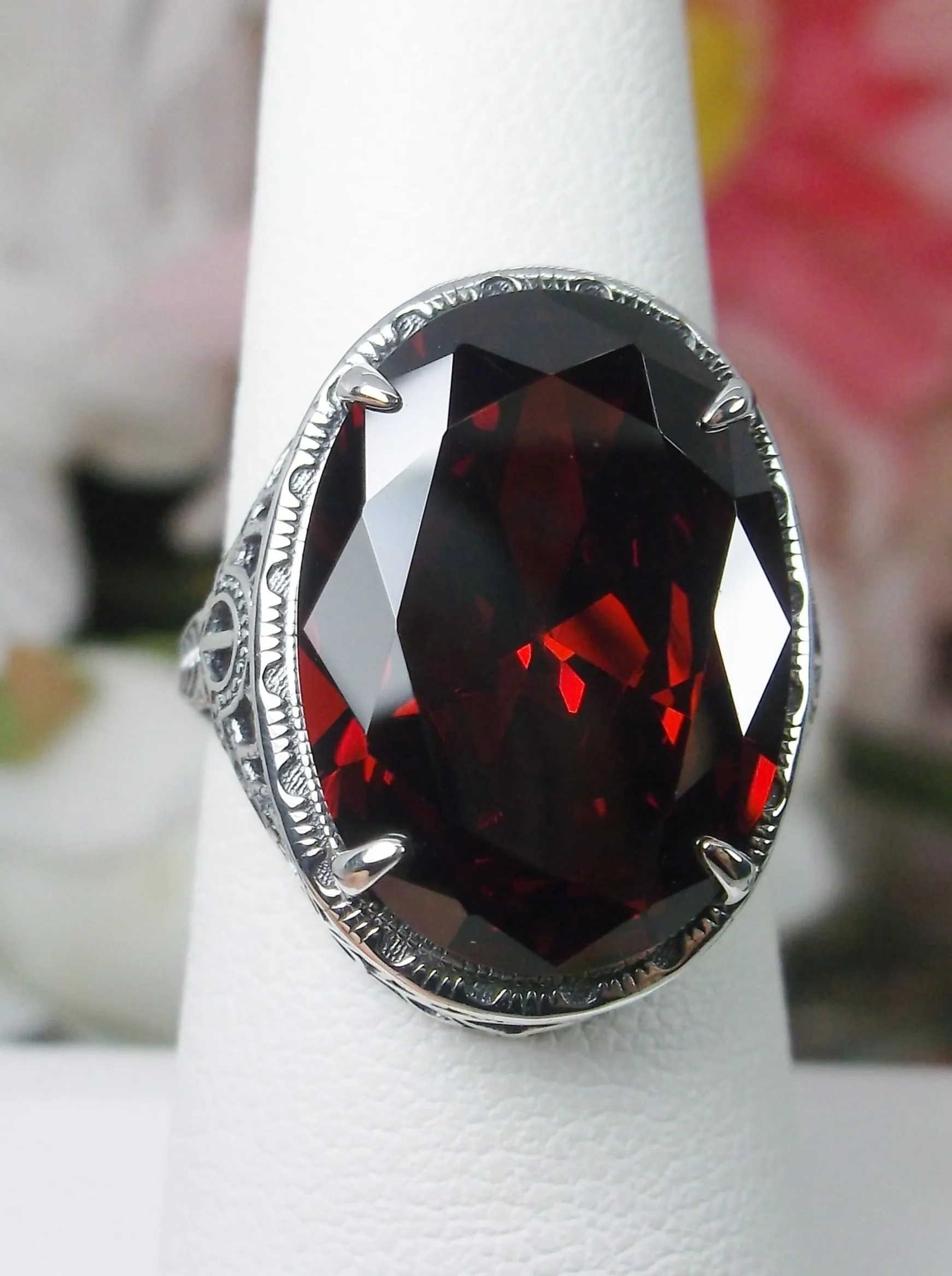 Red Garnet Persian Ring, Natural or CZ, Art Deco Vintage Revival Jewelry #D230