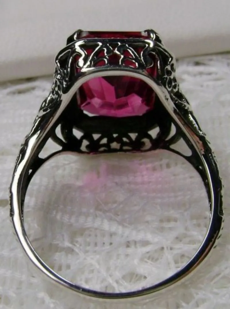 Red Ruby Ring, Cushion Cut Gemstone, Vintage Style Art Nouveau Jewelry, Design#D64