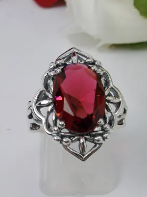 Red Ruby Ring, Gothic Filigree Ring - Vintage Style Ring D98