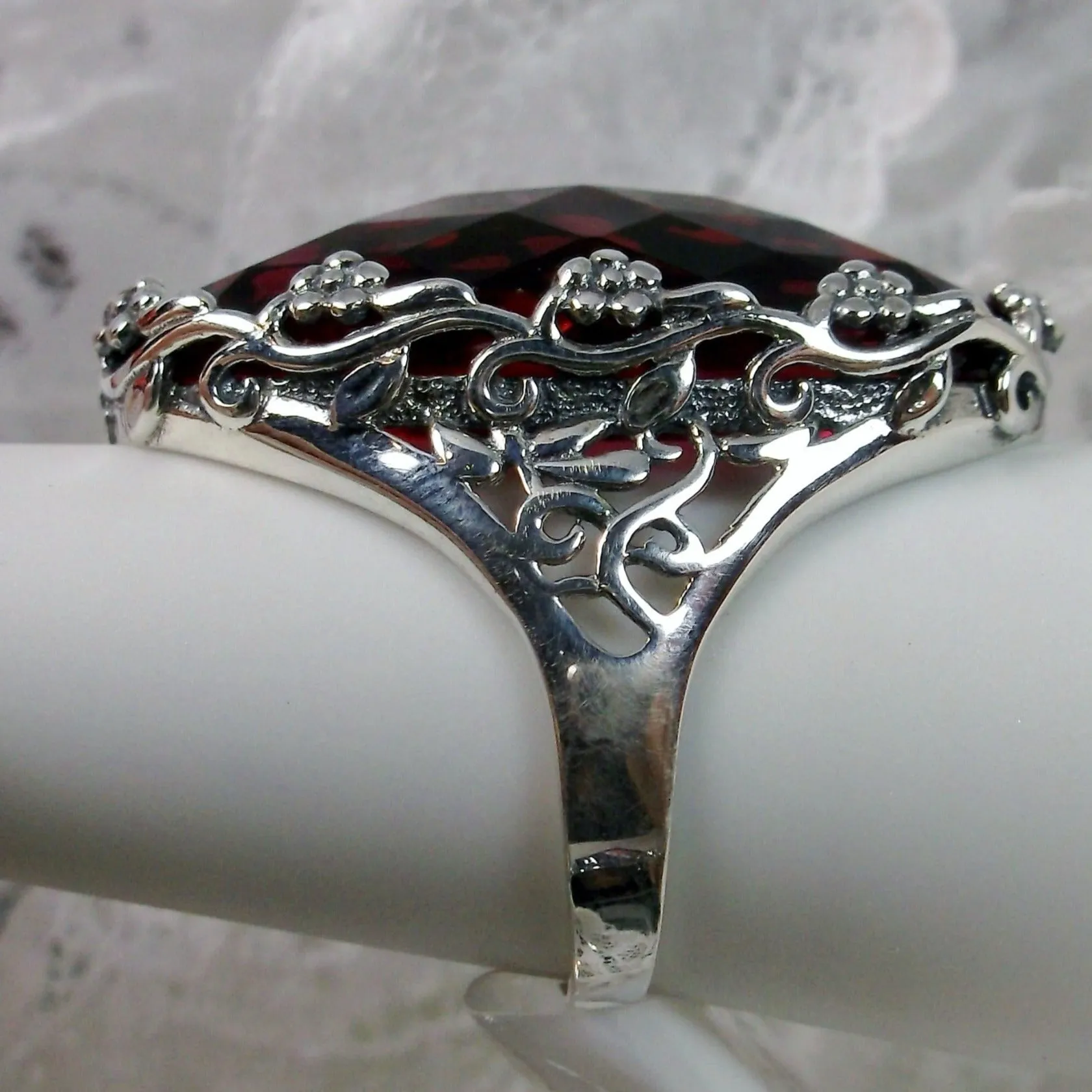 Red Ruby Ring, Large Oval gem, Vintage Reproduction Jewelry, Rosey Design #D97