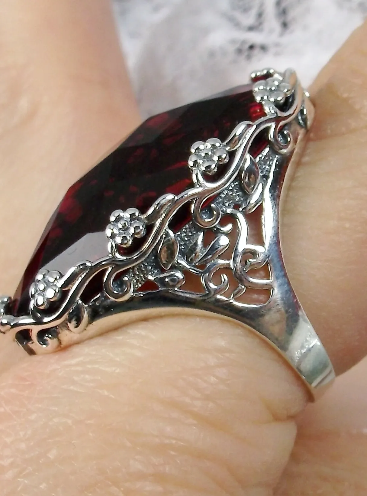 Red Ruby Ring, Large Oval gem, Vintage Reproduction Jewelry, Rosey Design #D97