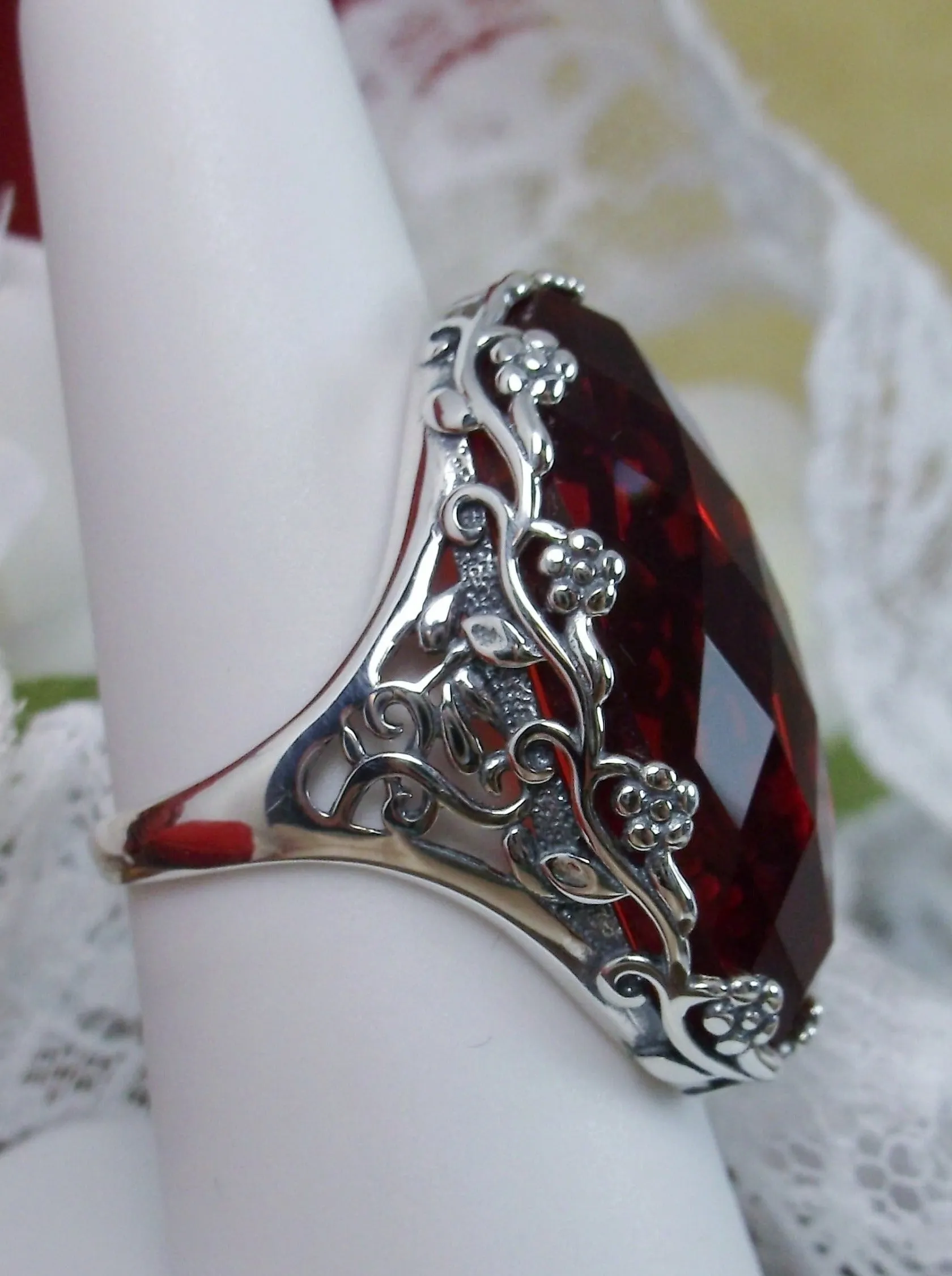 Red Ruby Ring, Large Oval gem, Vintage Reproduction Jewelry, Rosey Design #D97