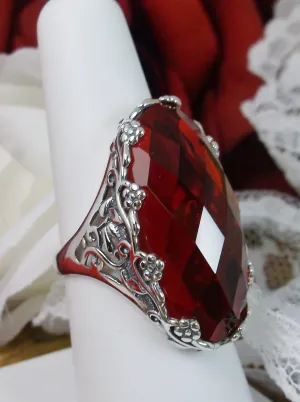 Red Ruby Ring, Large Oval gem, Vintage Reproduction Jewelry, Rosey Design #D97