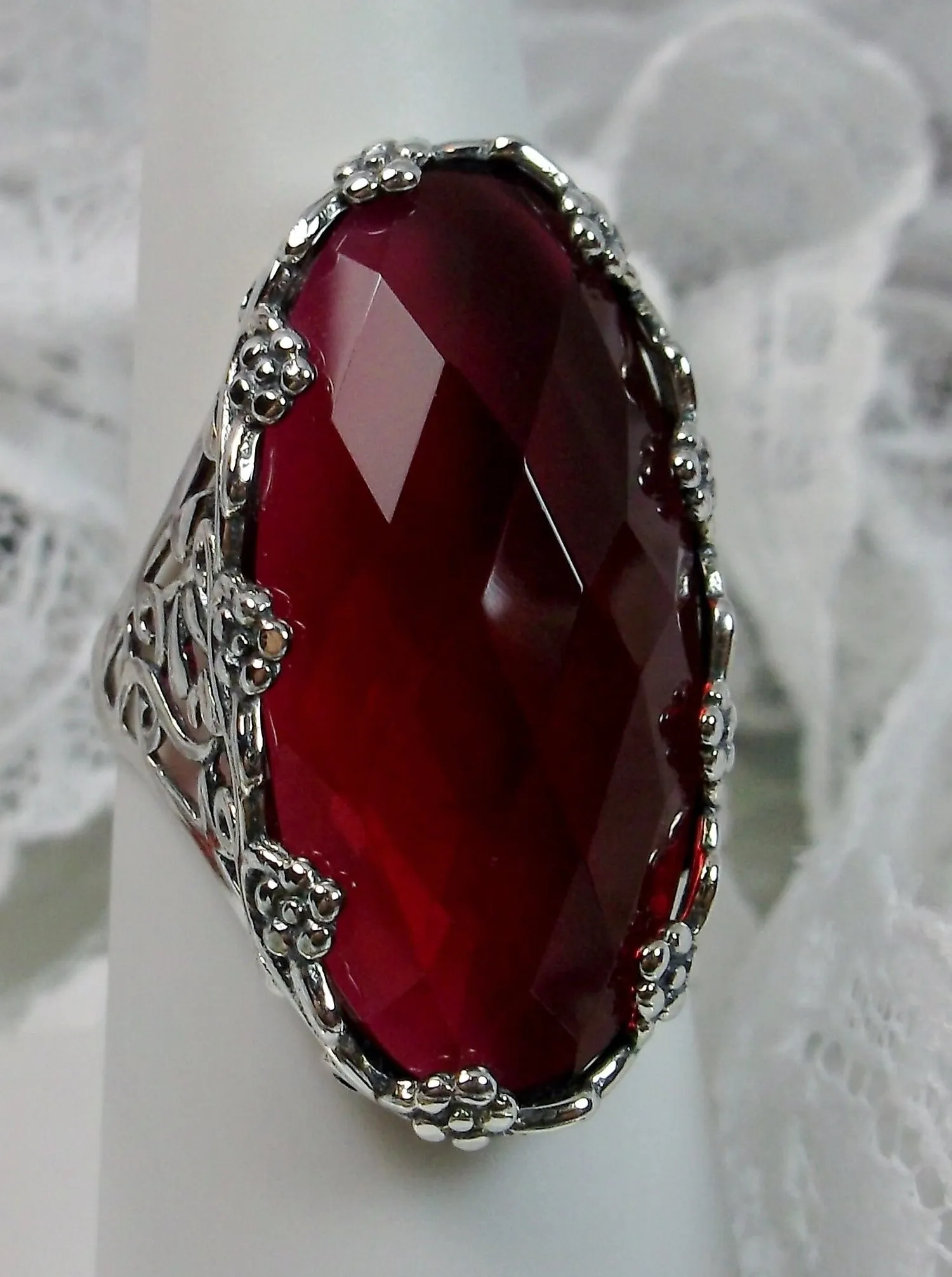 Red Ruby Ring, Large Oval gem, Vintage Reproduction Jewelry, Rosey Design #D97