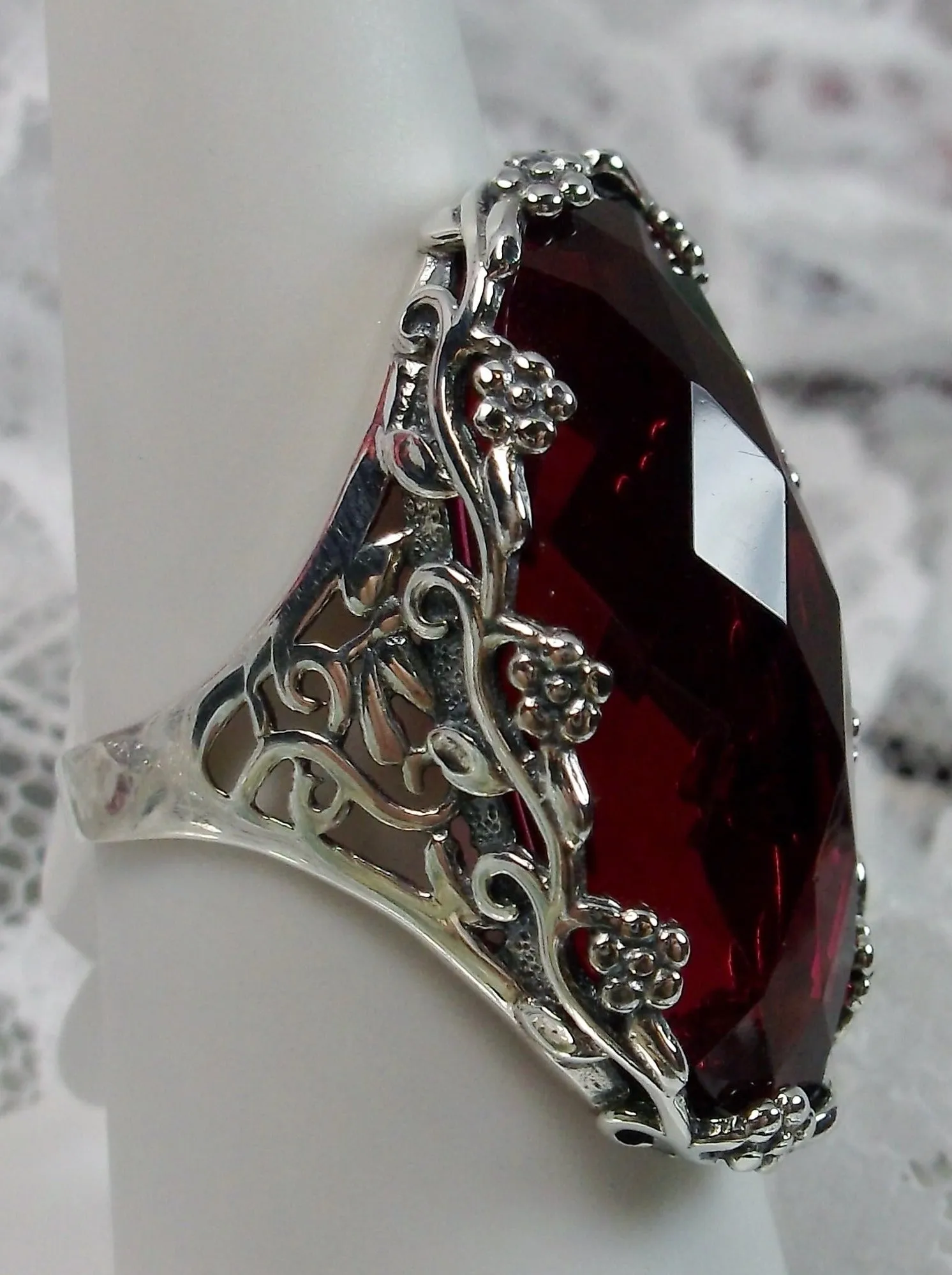 Red Ruby Ring, Large Oval gem, Vintage Reproduction Jewelry, Rosey Design #D97