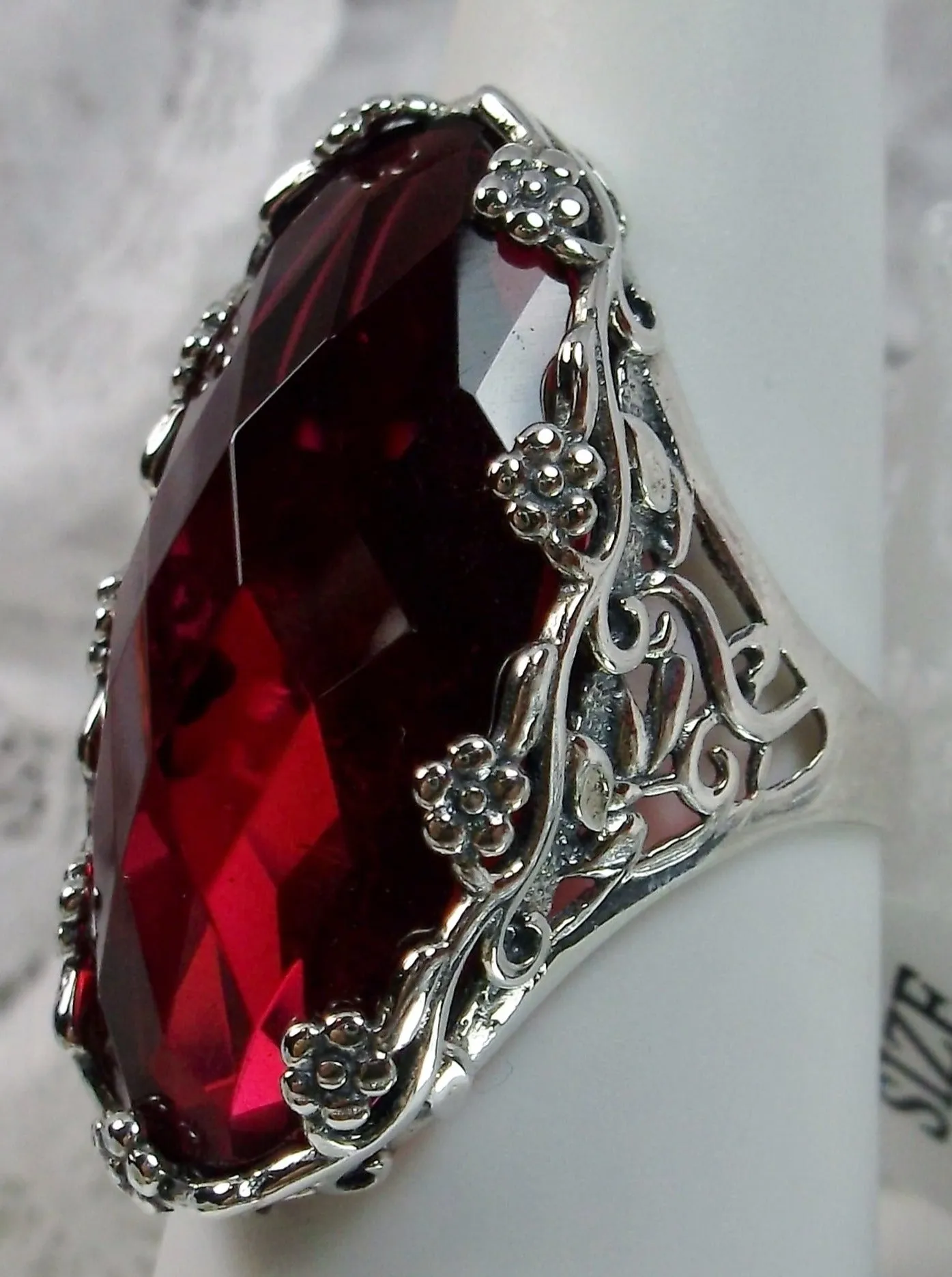 Red Ruby Ring, Large Oval gem, Vintage Reproduction Jewelry, Rosey Design #D97