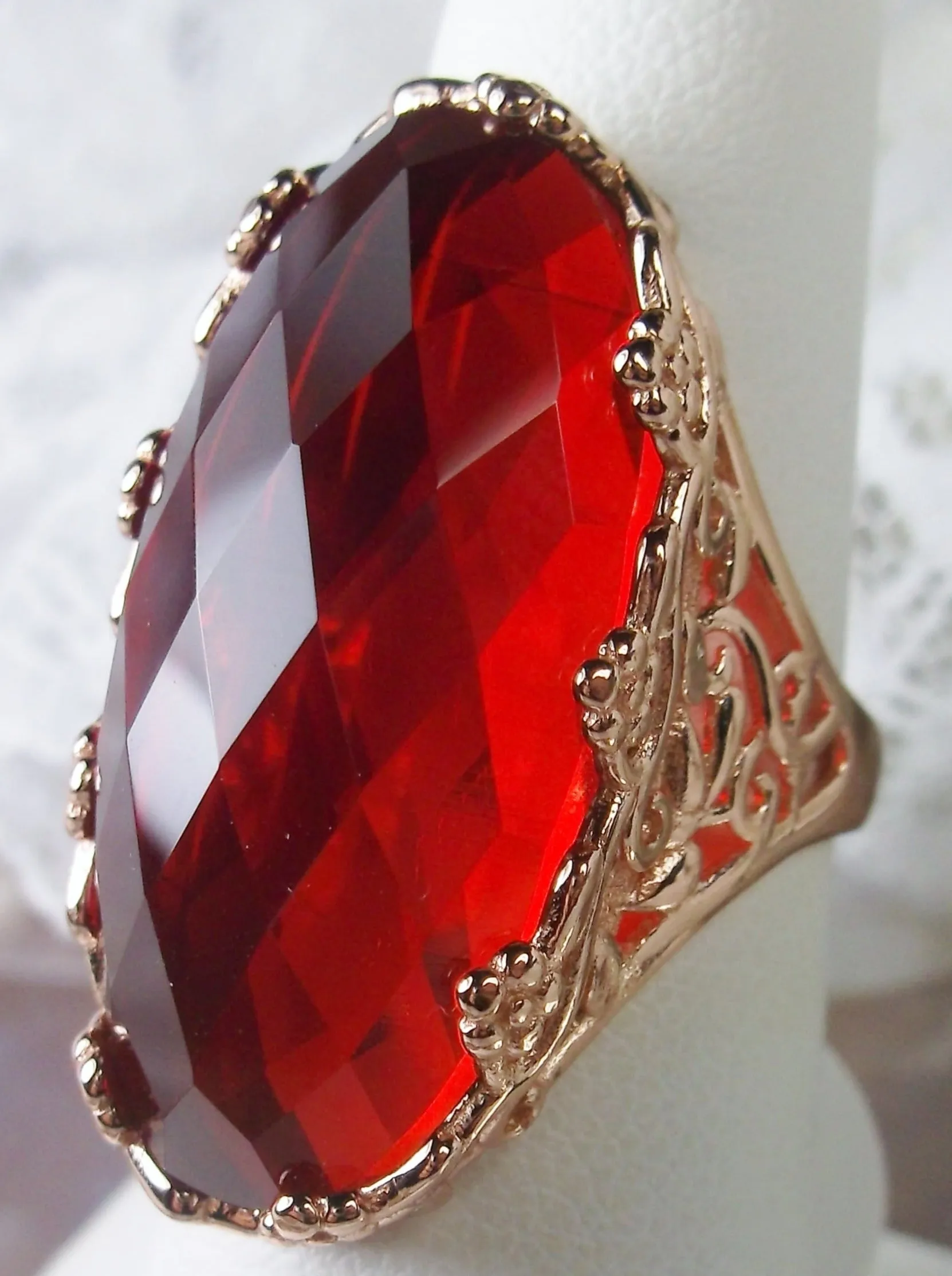 Red Ruby Ring, Rose Gold plated Sterling Silver, Large Oval gem, Vintage Jewelry #D97