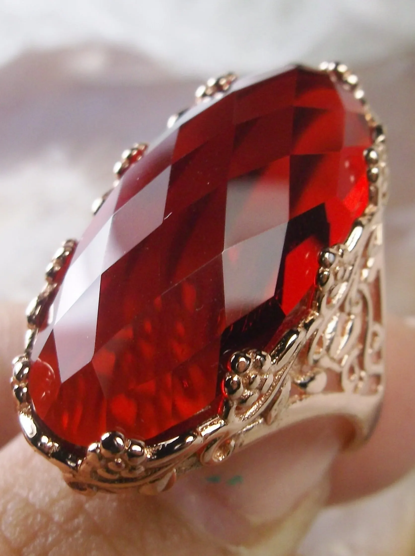 Red Ruby Ring, Rose Gold plated Sterling Silver, Large Oval gem, Vintage Jewelry #D97