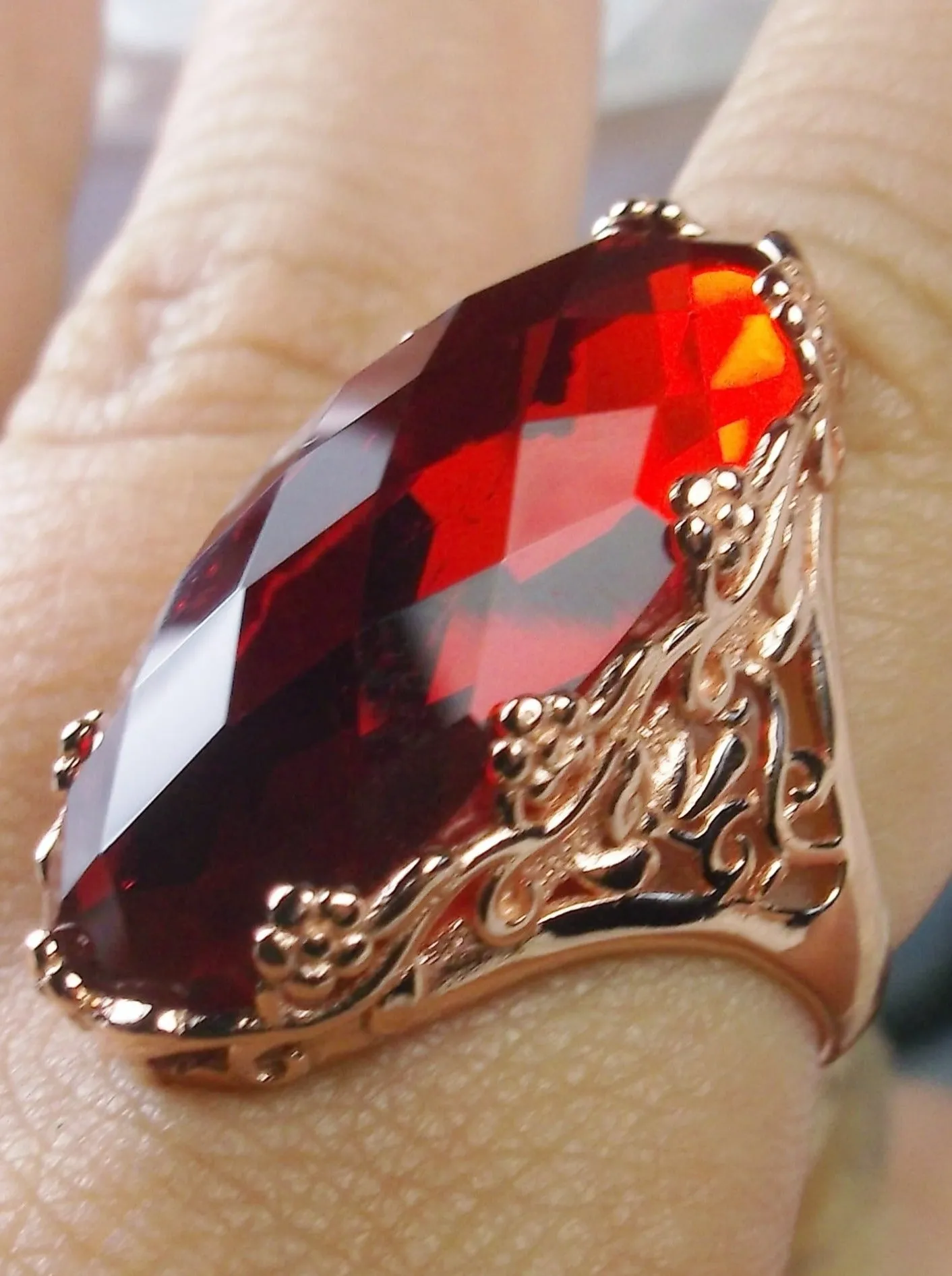 Red Ruby Ring, Rose Gold plated Sterling Silver, Large Oval gem, Vintage Jewelry #D97