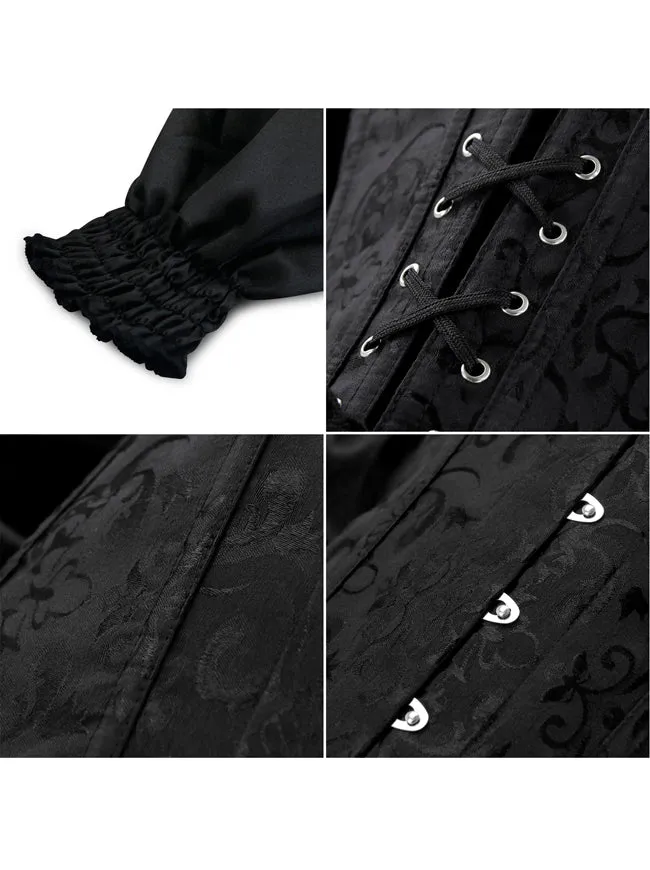 Renaissance Victorian Brocade Long Sleeves Overbust Corset  Bustier Top