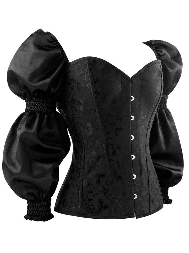 Renaissance Victorian Brocade Long Sleeves Overbust Corset  Bustier Top