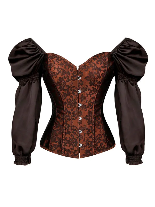 Renaissance Victorian Brocade Long Sleeves Overbust Corset  Bustier Top