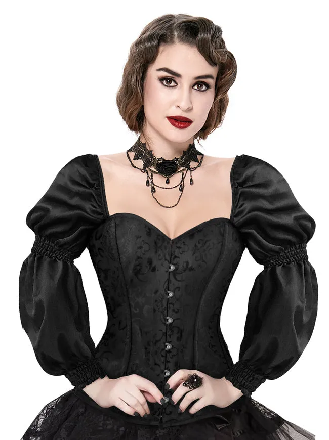 Renaissance Victorian Brocade Long Sleeves Overbust Corset  Bustier Top