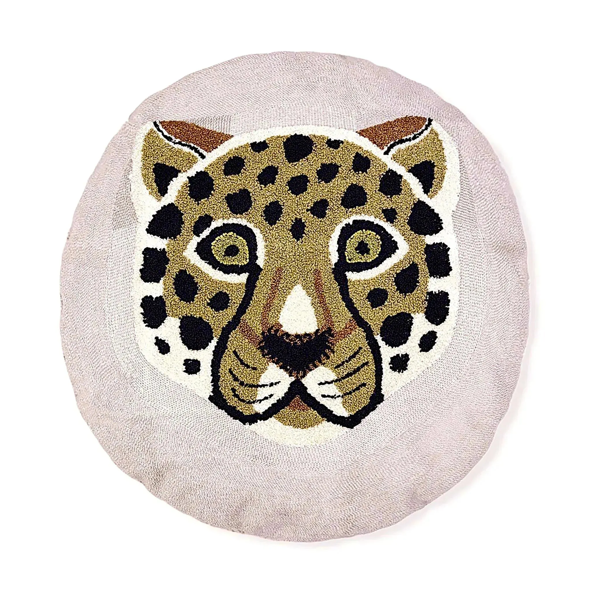 Round Jungle Leopard Tiger Embroidered Pillow Cover