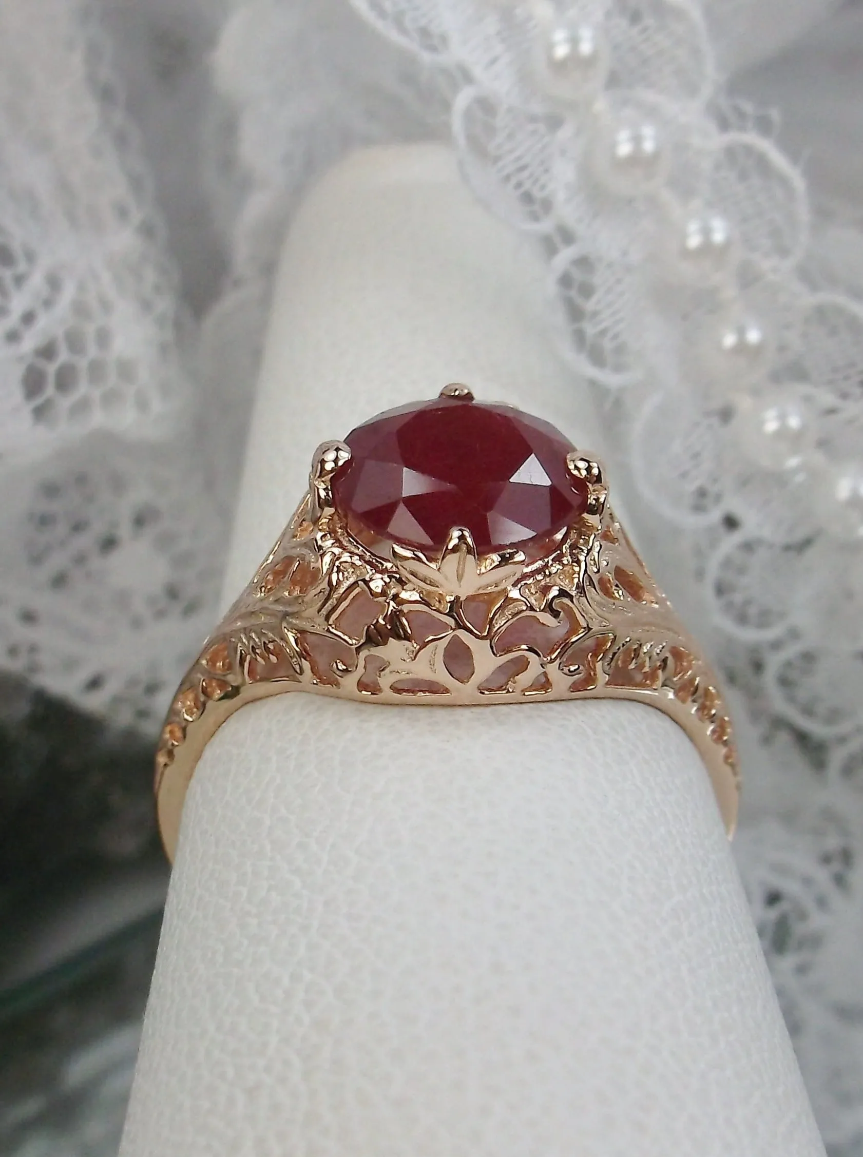 Ruby Ring, Natural Gemstone, Rose Gold, Victorian Jewelry #D198