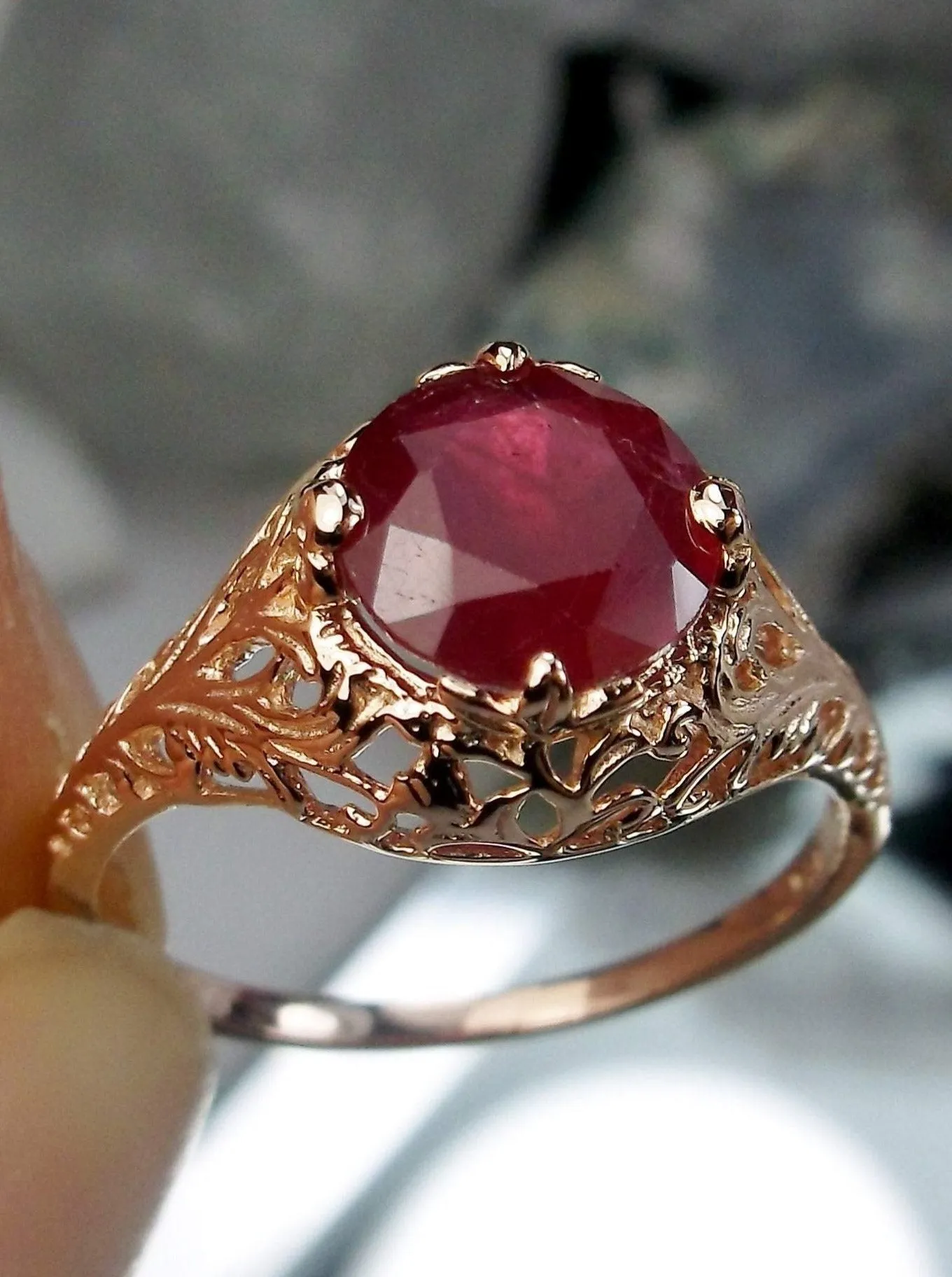 Ruby Ring, Natural Gemstone, Rose Gold, Victorian Jewelry #D198
