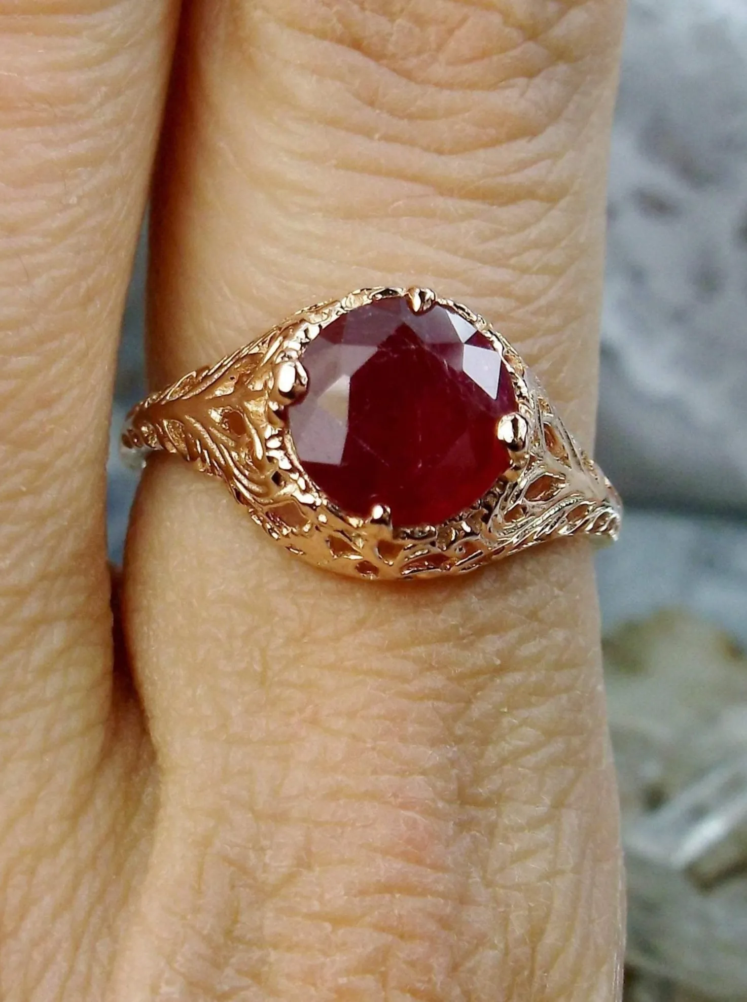 Ruby Ring, Natural Gemstone, Rose Gold, Victorian Jewelry #D198