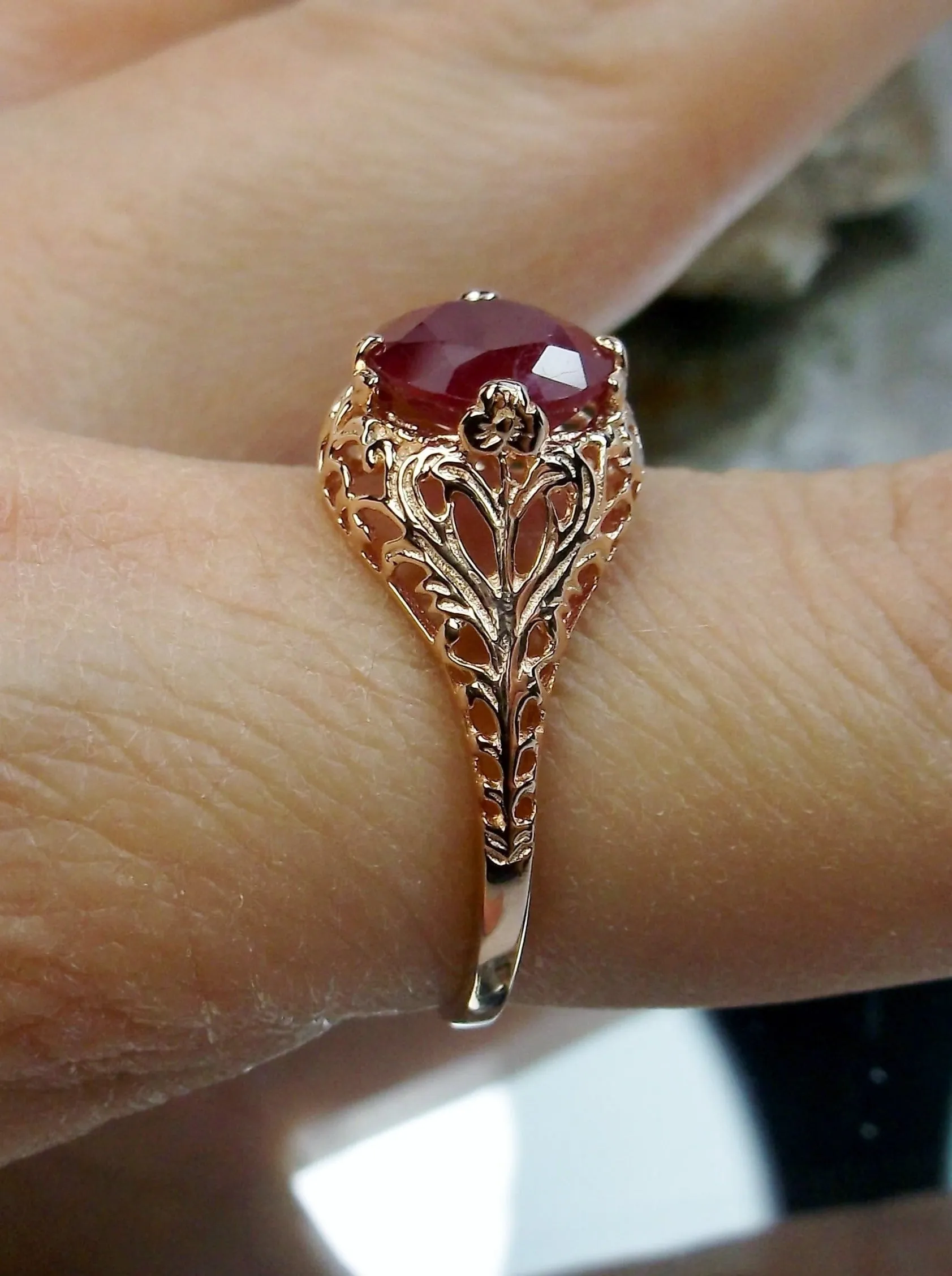 Ruby Ring, Natural Gemstone, Rose Gold, Victorian Jewelry #D198