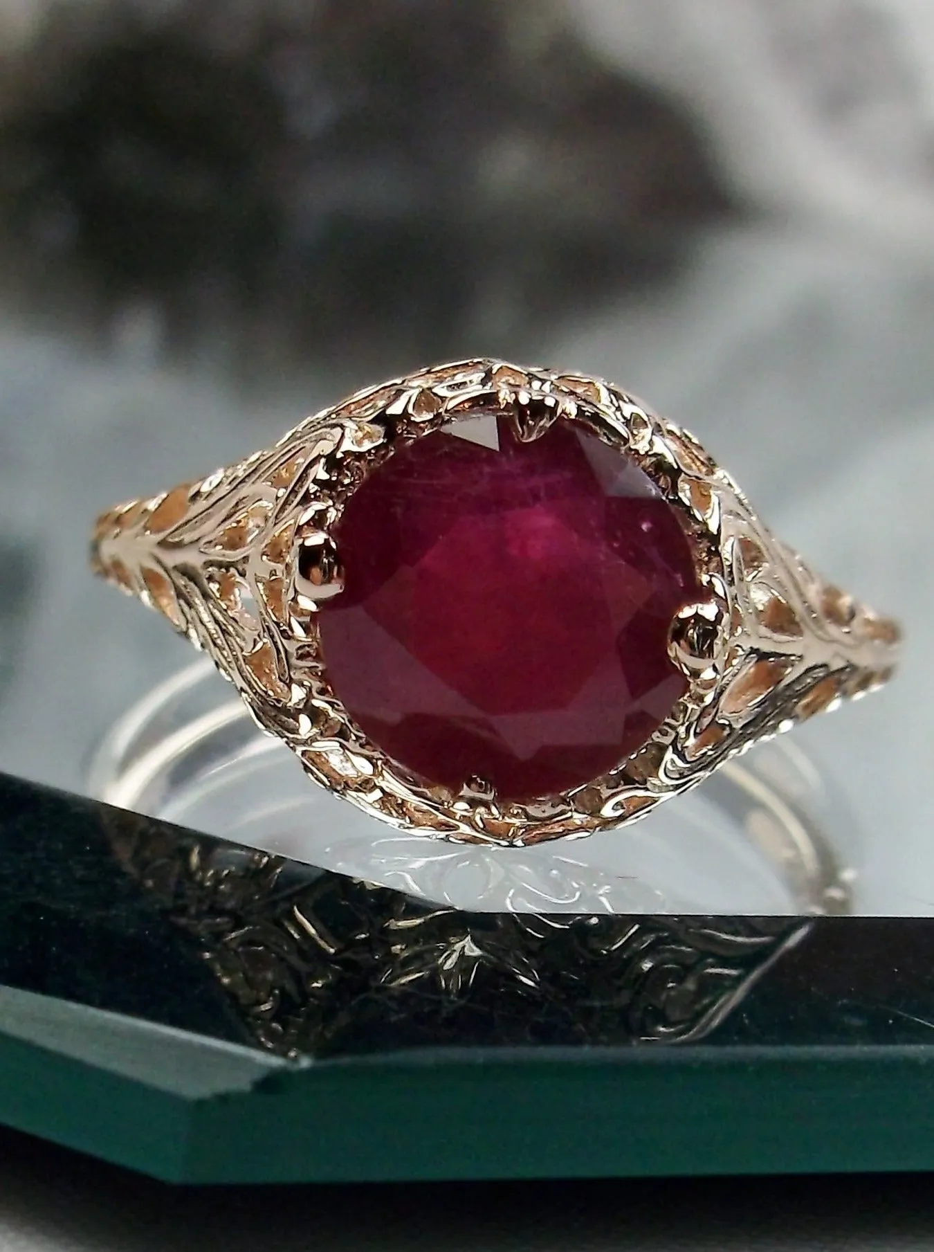 Ruby Ring, Natural Gemstone, Rose Gold, Victorian Jewelry #D198