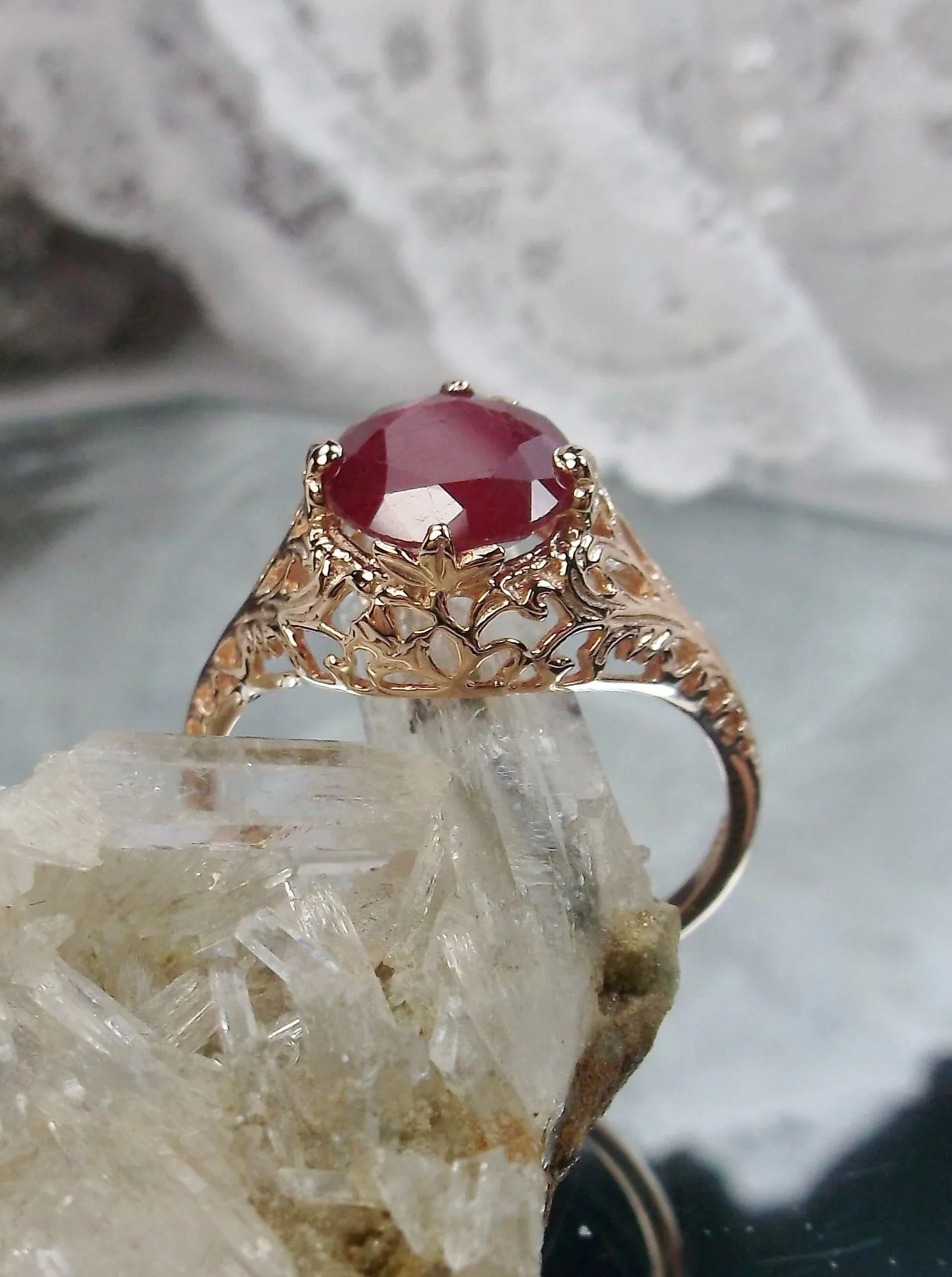 Ruby Ring, Natural Gemstone, Rose Gold, Victorian Jewelry #D198