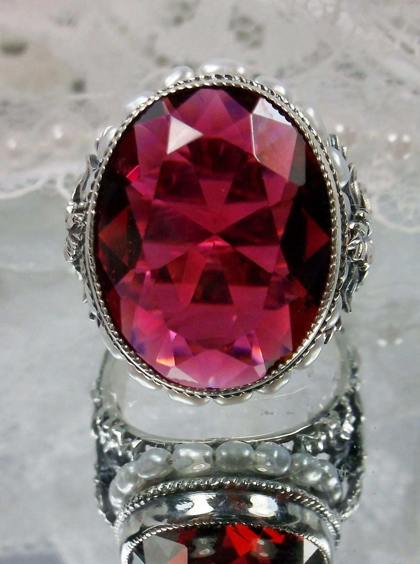 Ruby Ring,  Ruby & Seed Pearl, Art Nouveau Jewelry #D207