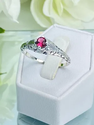 Ruby Ring, Size 11, Silver Edwardian Floral Filigree Jewelry #D154 - Ready to Ship